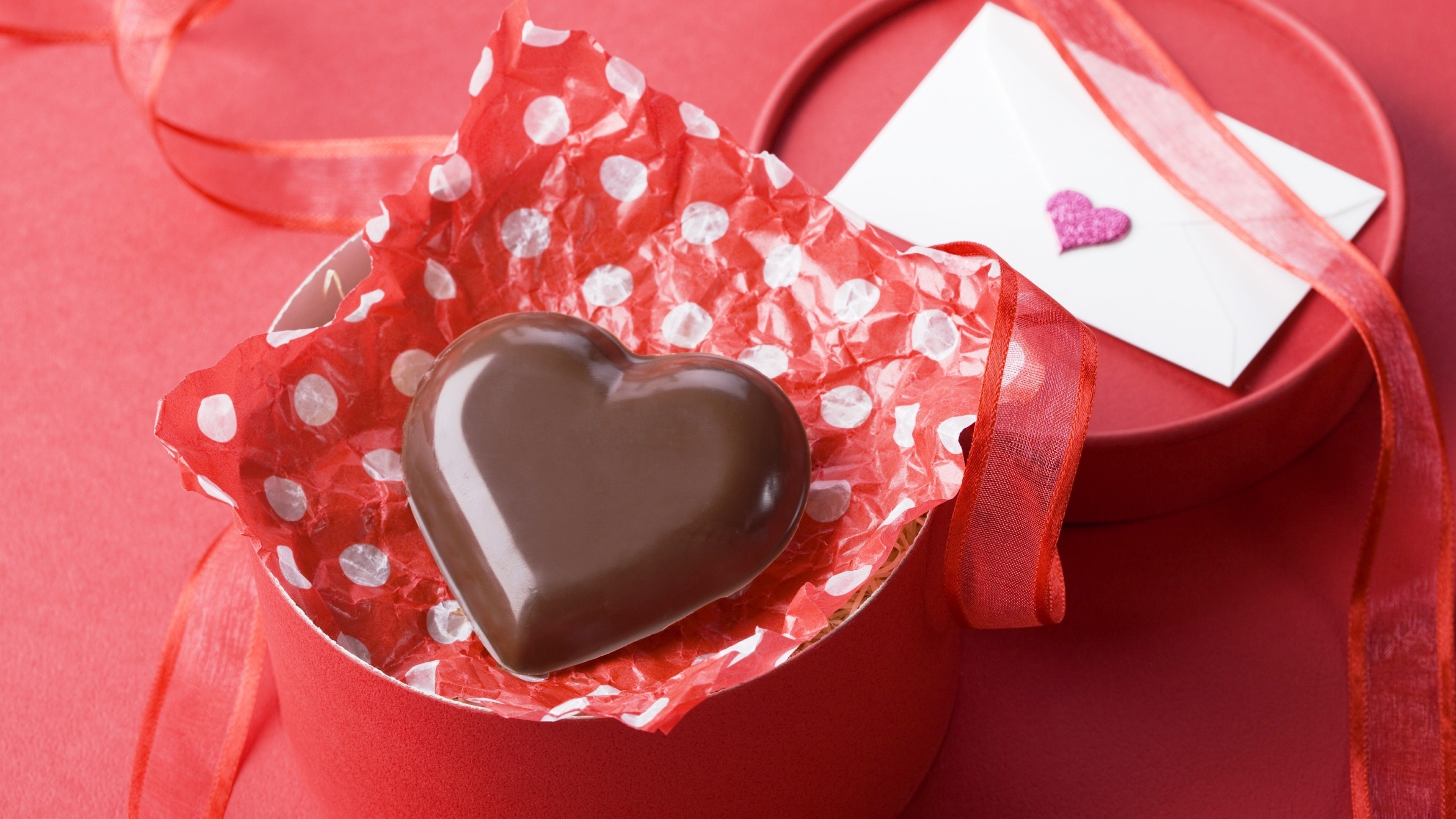 Valentine's Day Chocolate Heart Gift with Ribbon HD Wallpaper