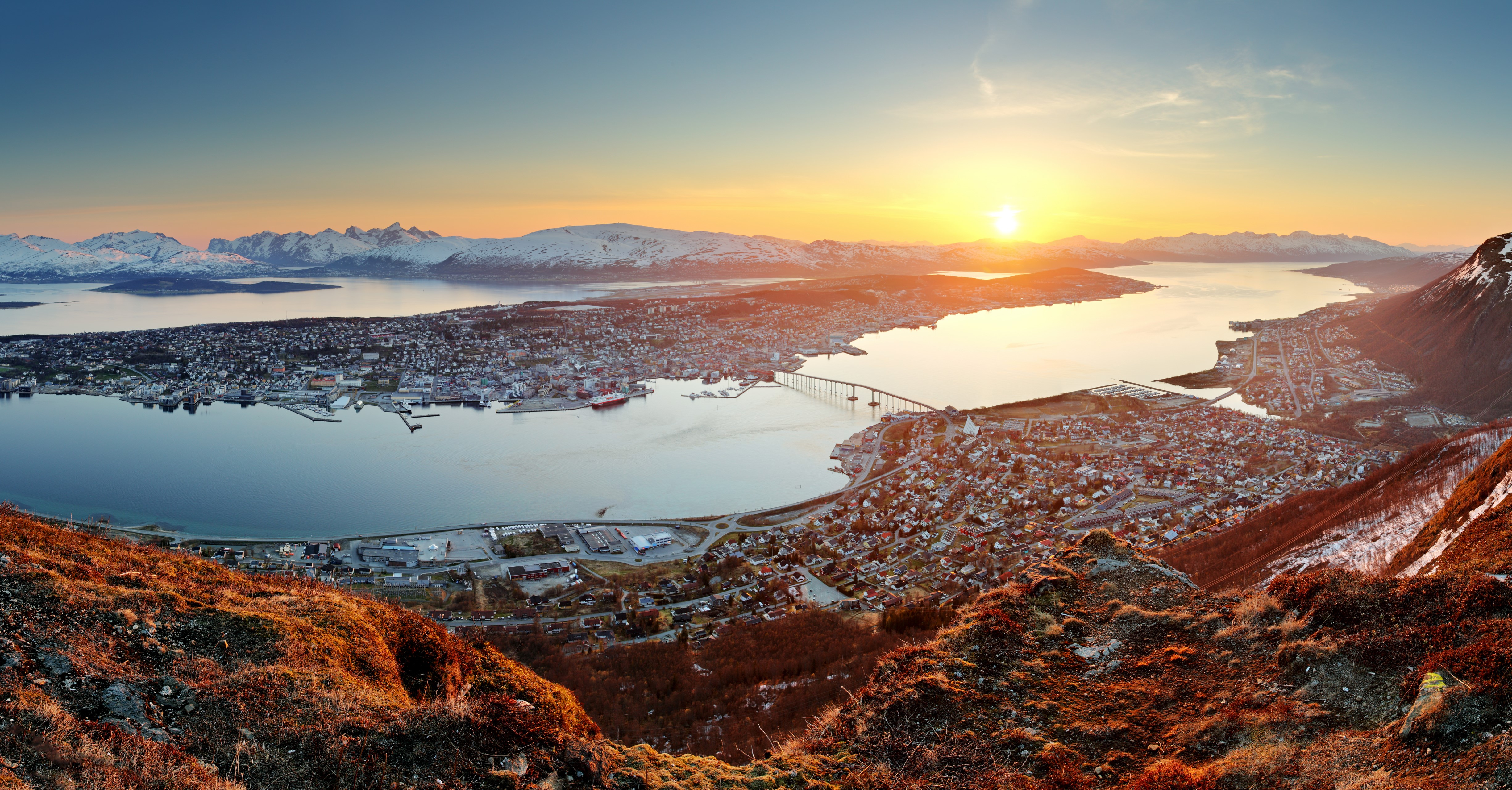 4K Tromso, Norway Cityscape at Sunrise HD Wallpaper