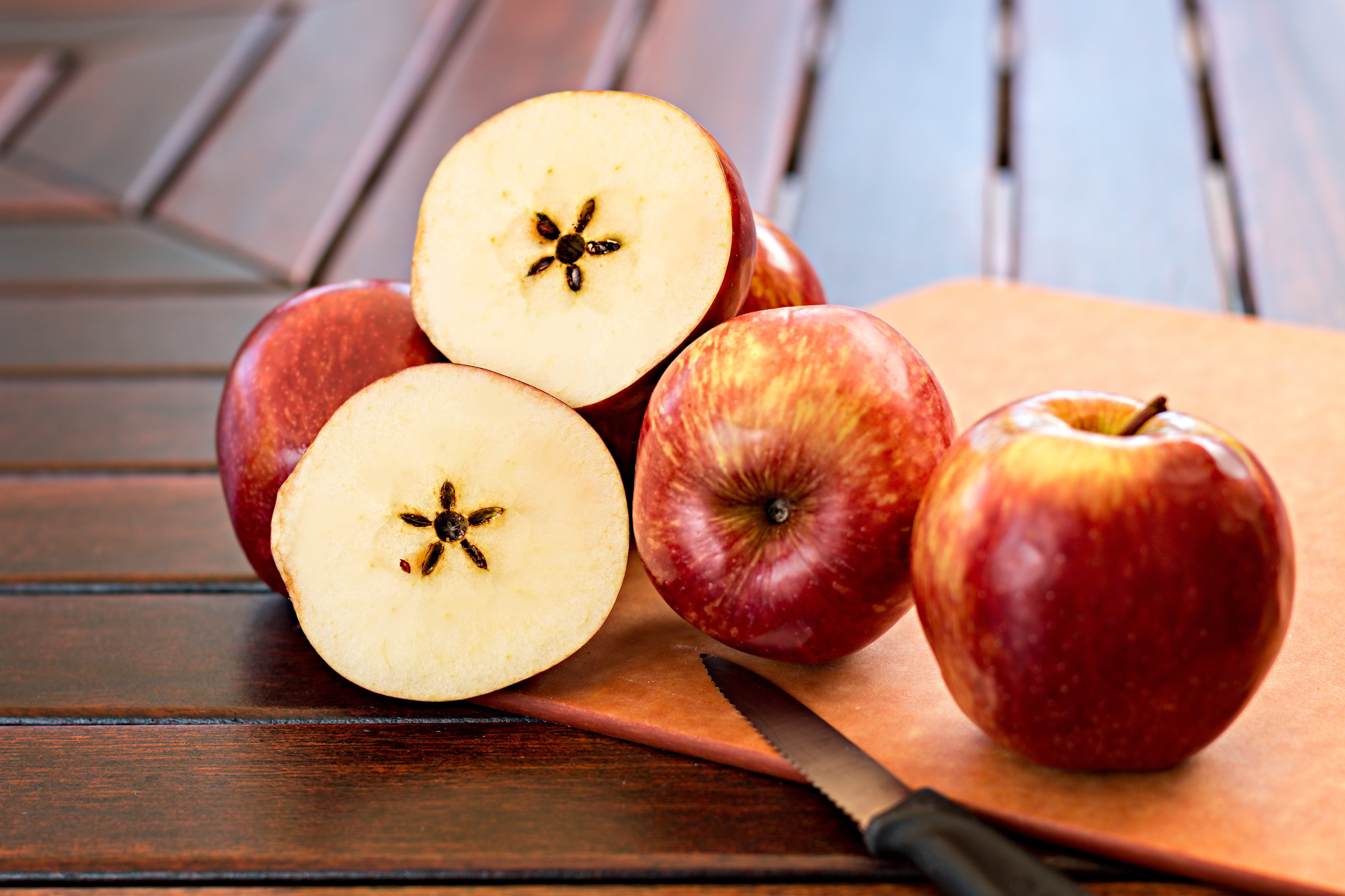 Apples and Knife on Cutting Board HD Wallpaper