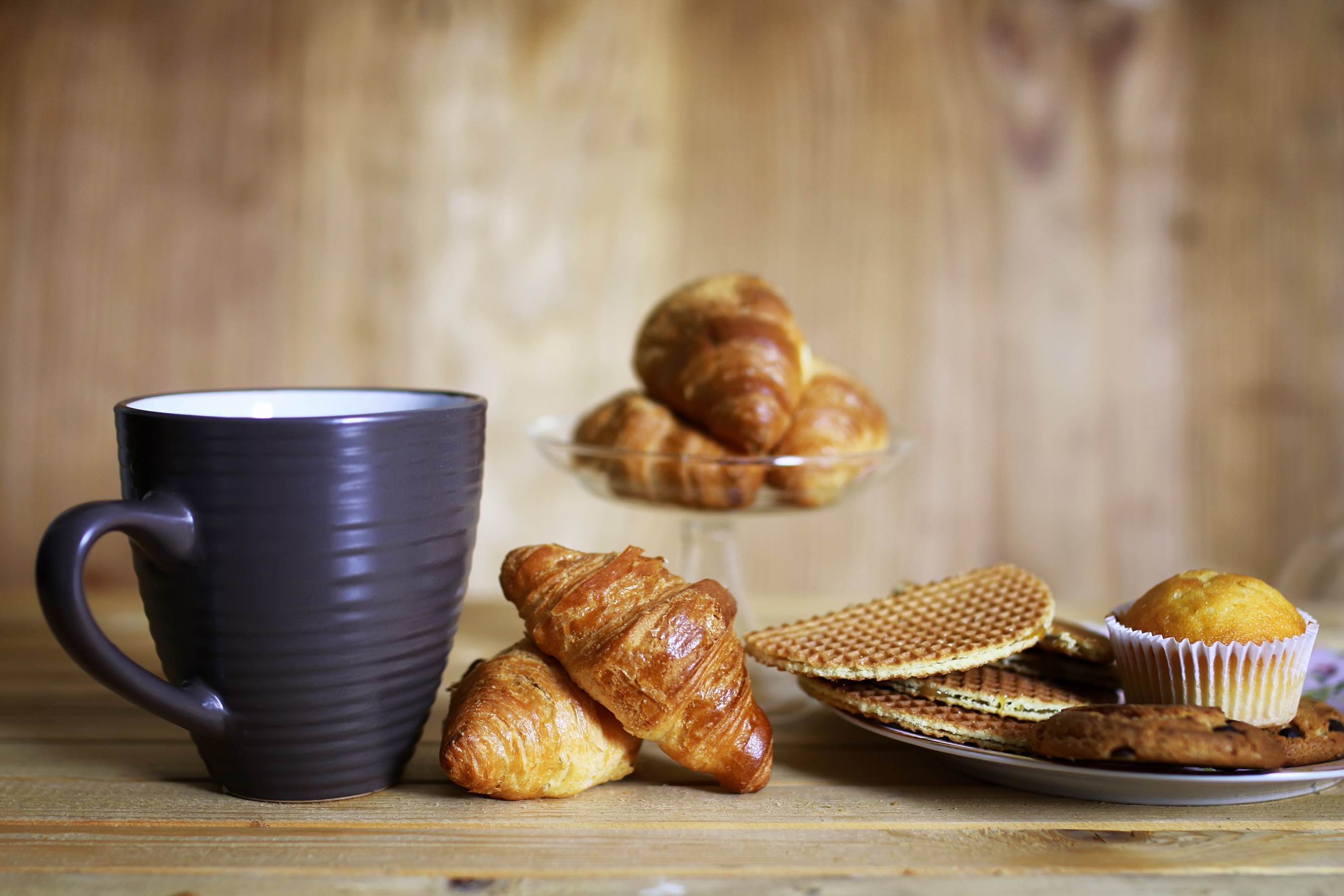 Breakfast with Croissants, Cookies, and Coffee HD Wallpaper