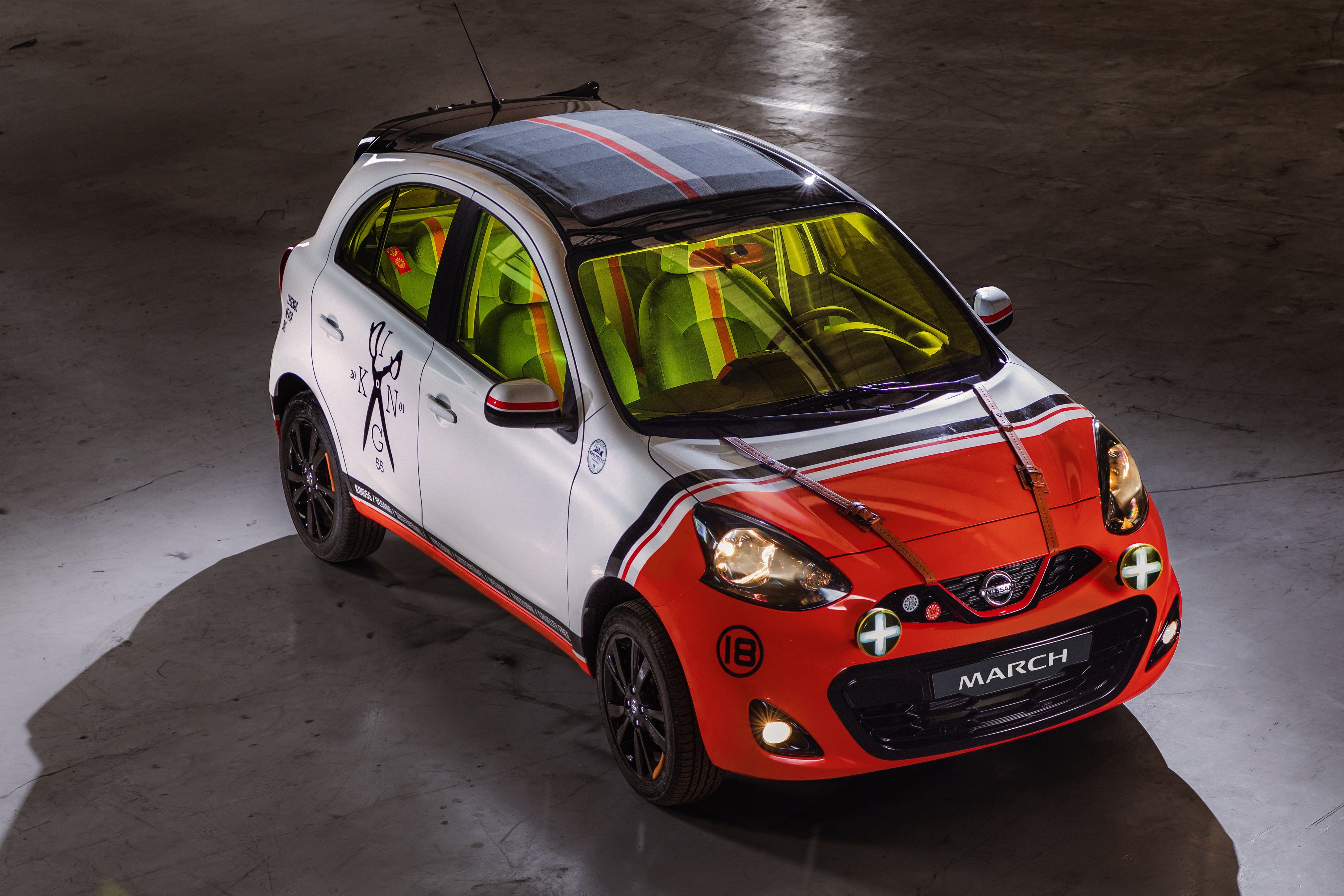 Nissan March 55 tuning with racing stripes HD Wallpaper