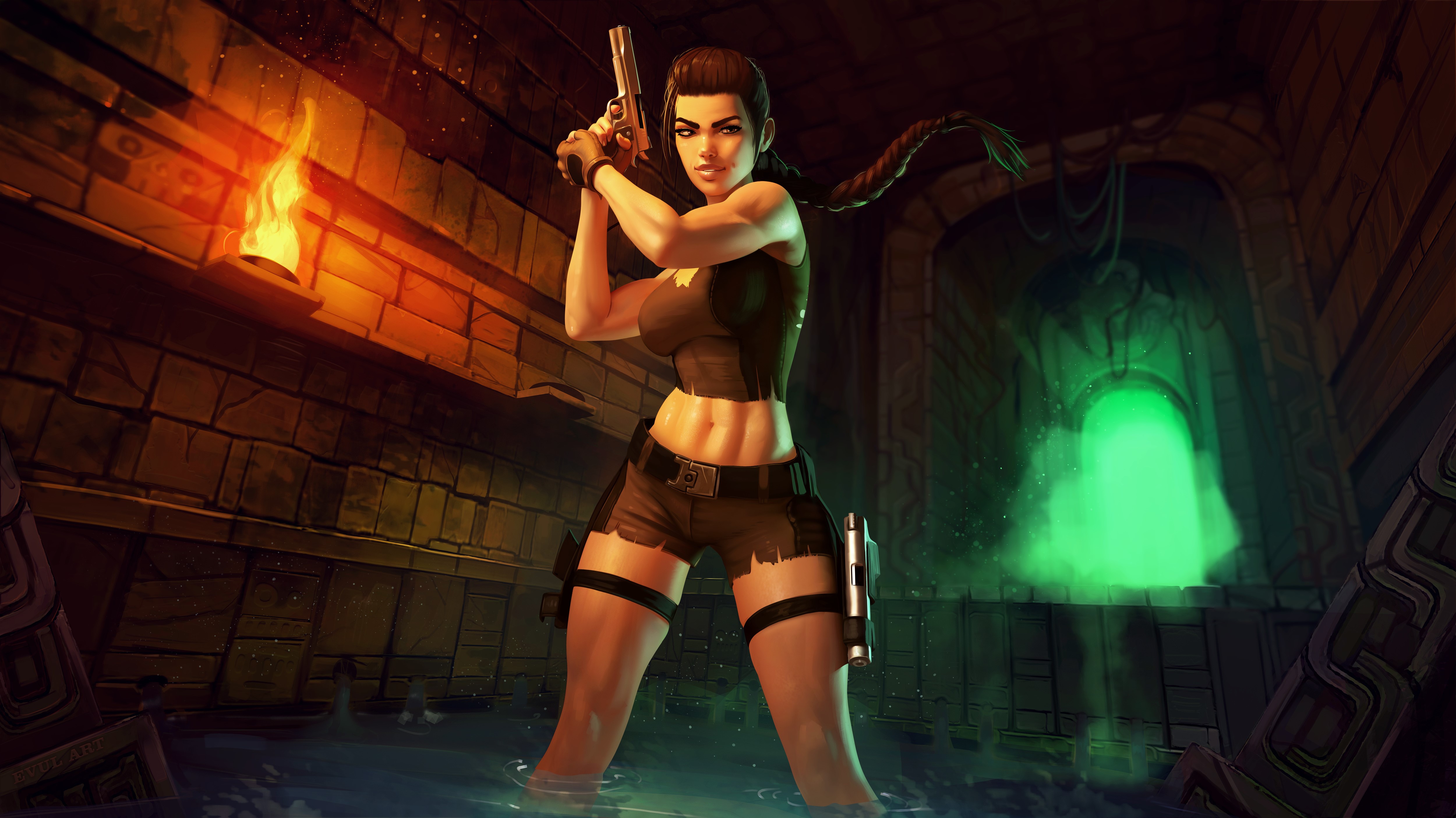 Lara Croft with Pistols in a Temple HD Wallpaper