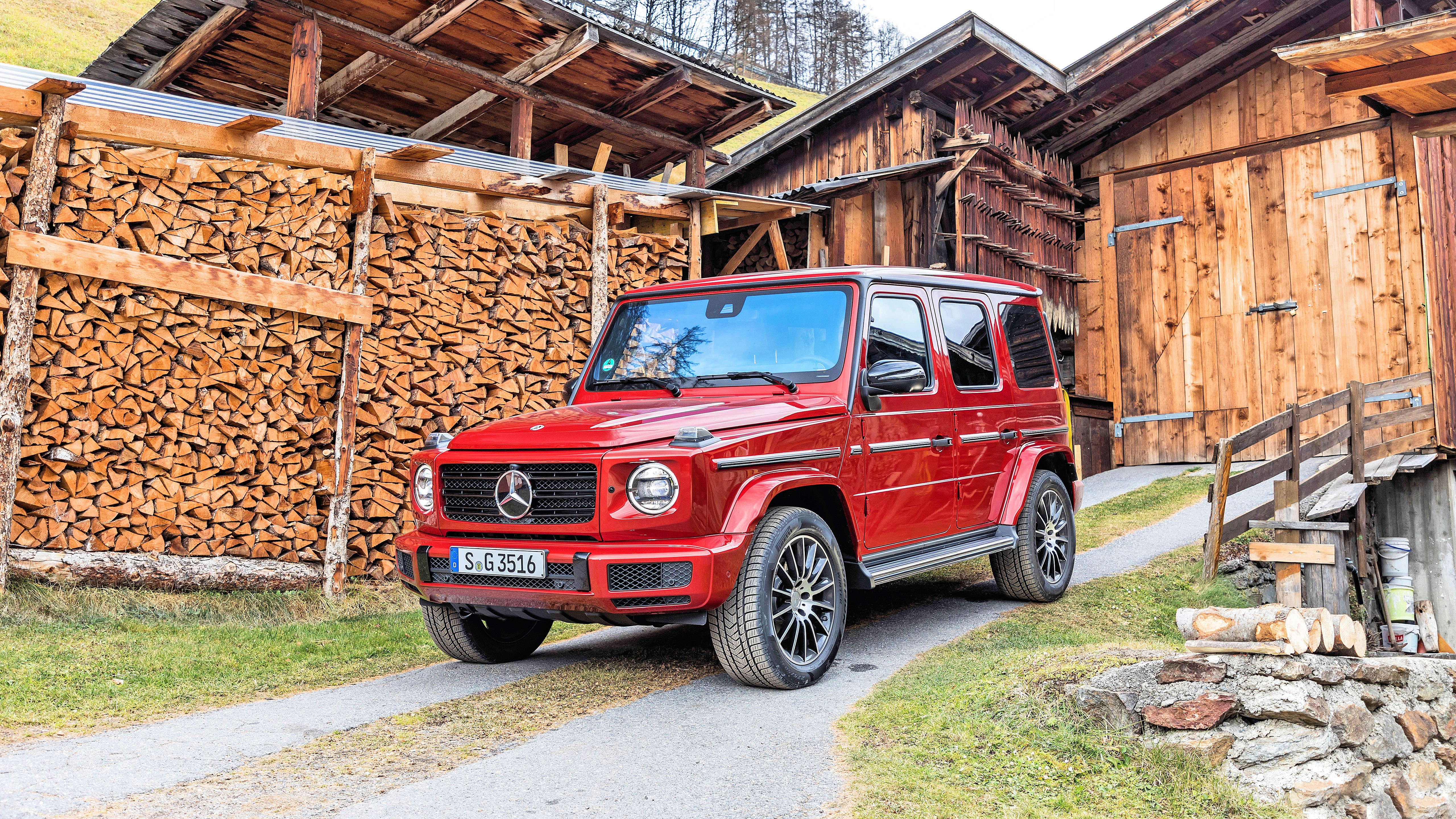 Red Mercedes-Benz G 350 d AMG Line in Alpine Village HD Wallpaper