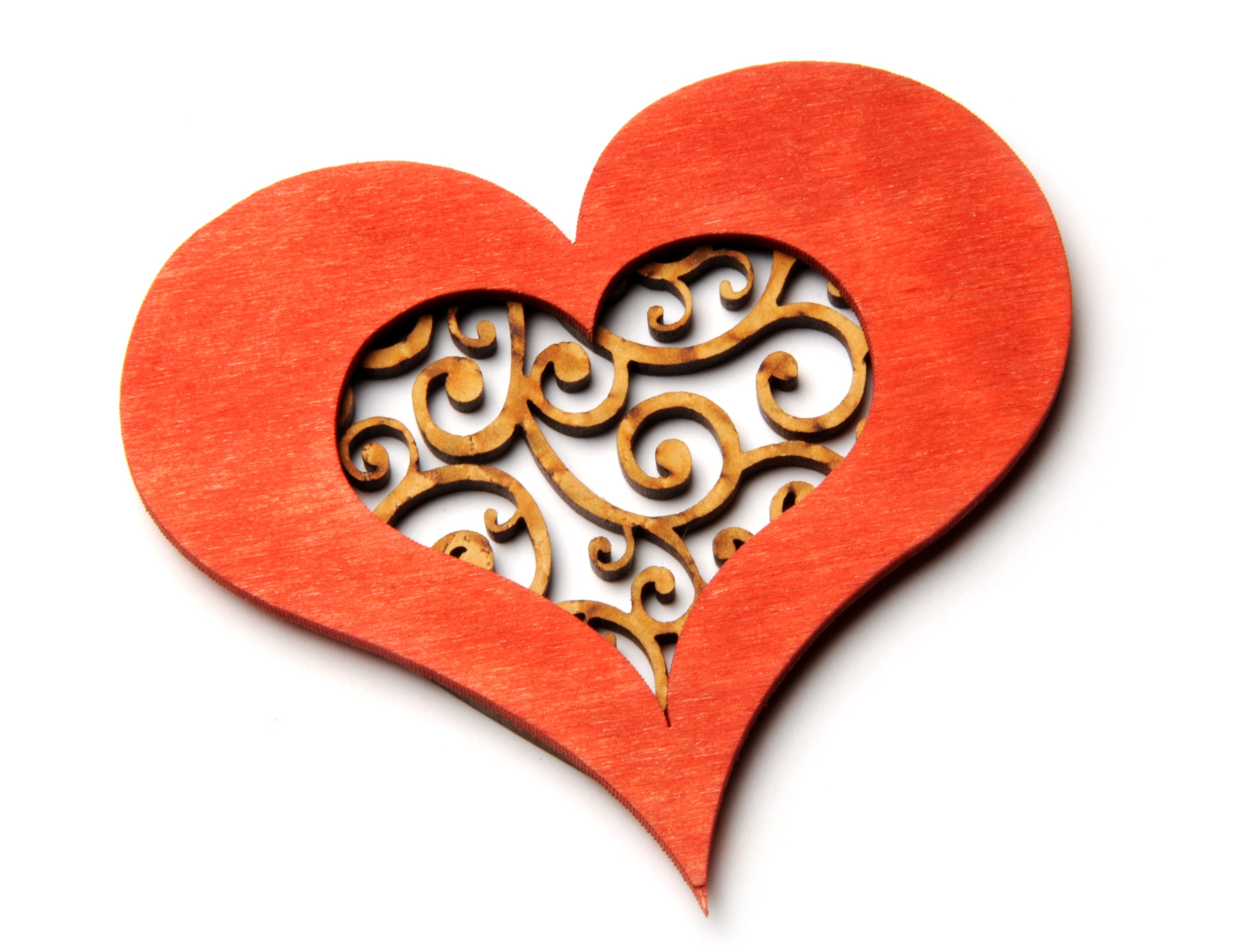 Red wooden heart with ornate cutout HD Wallpaper