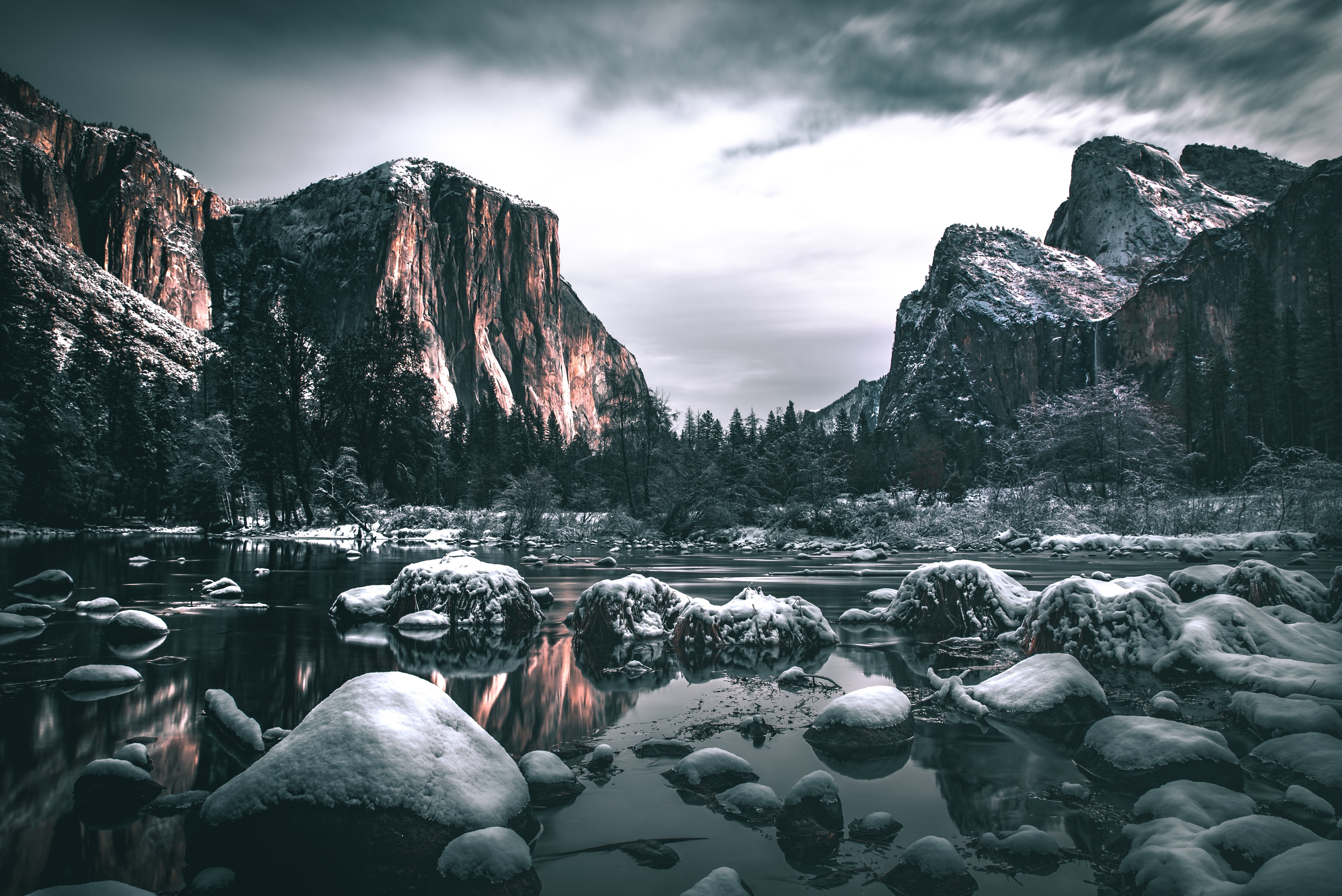 Yosemite National Park California Snow River Mountains HD Wallpaper