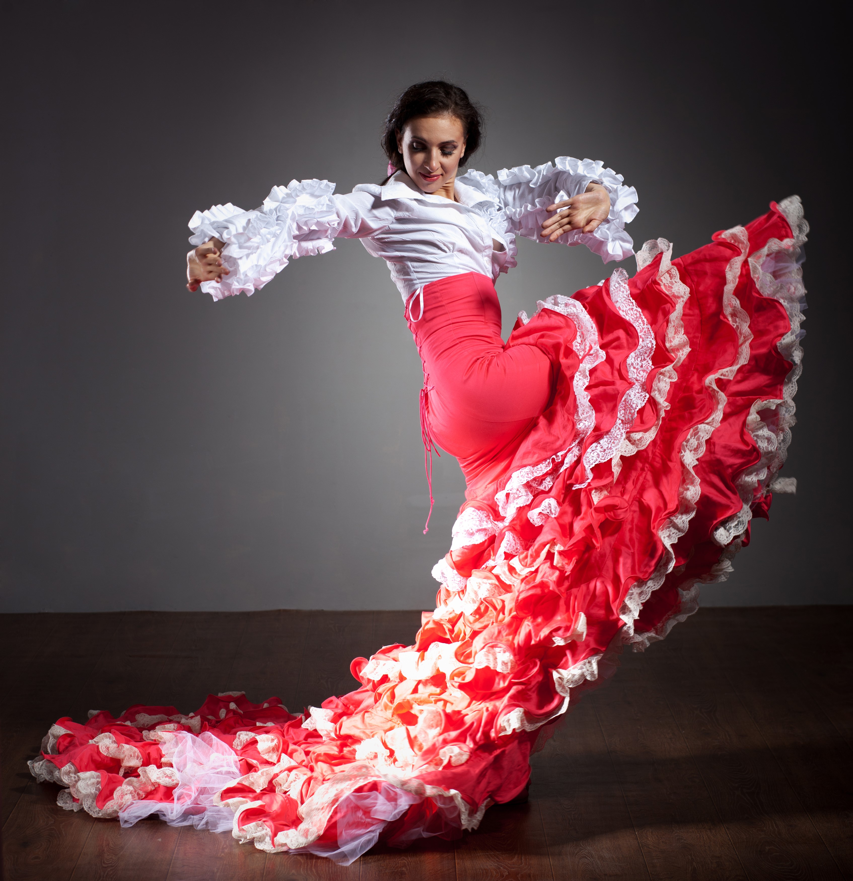 Flamenco dancer in red ruffled skirt HD Wallpaper
