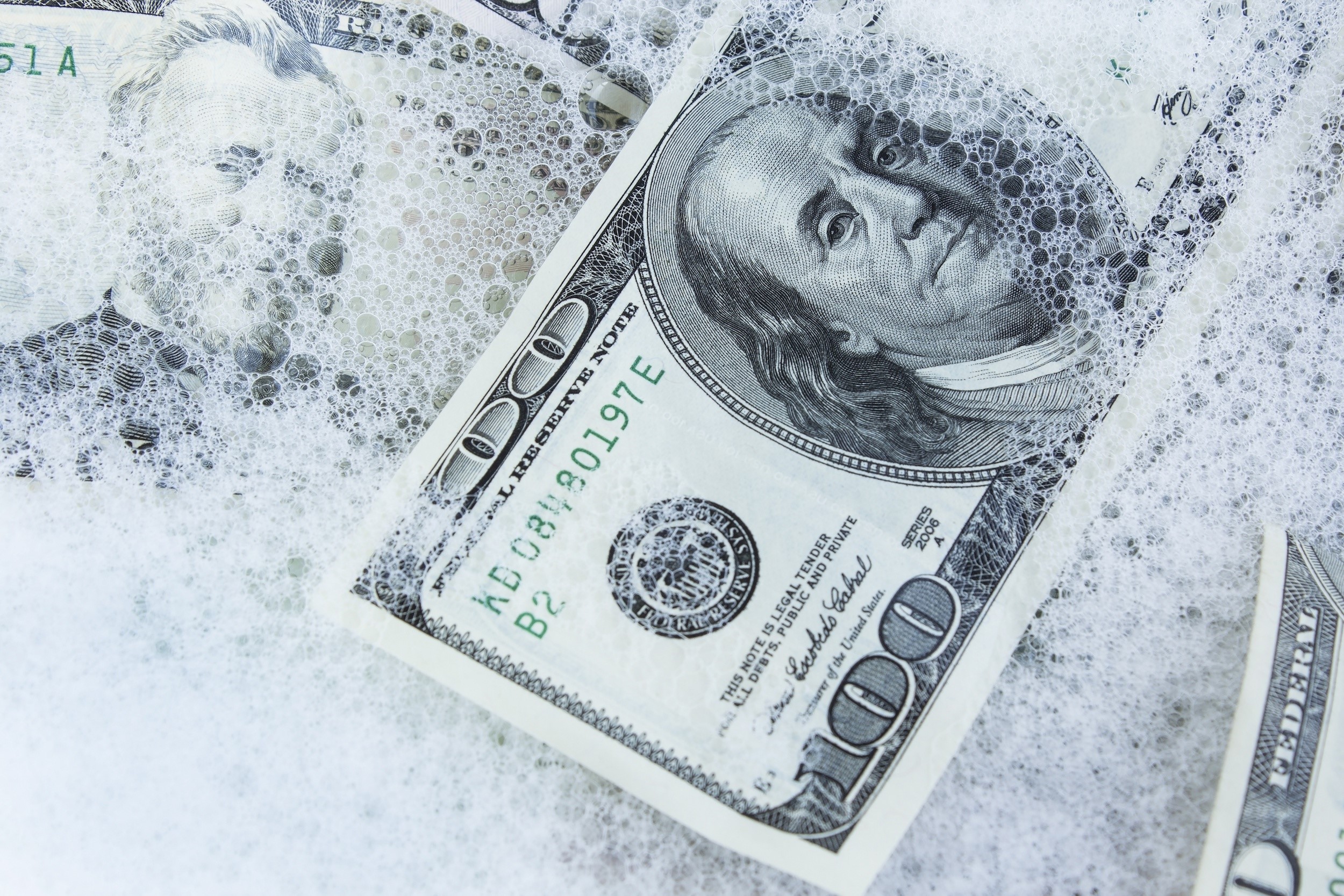 100 Dollar Bills in Soap Suds HD Wallpaper