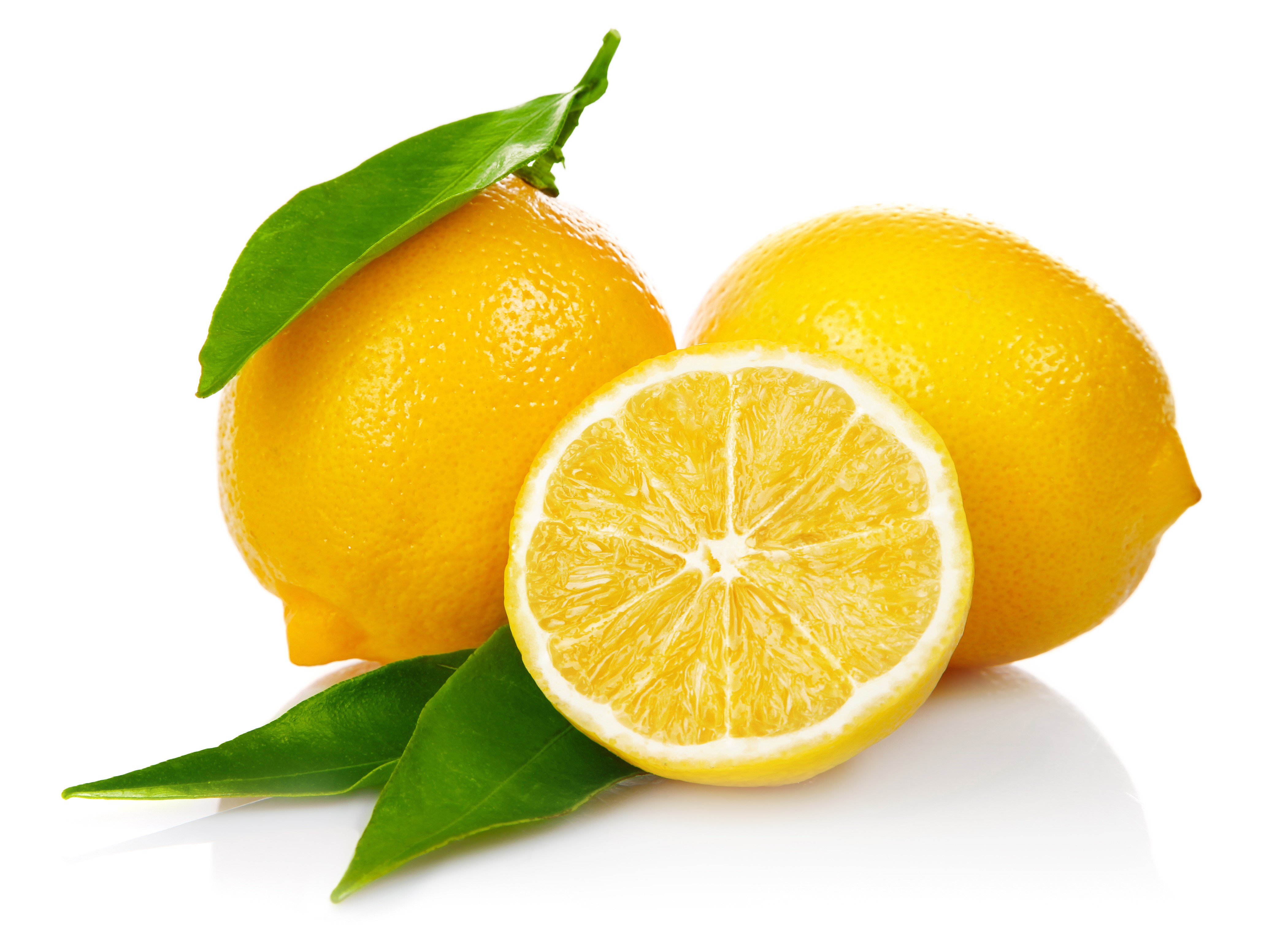 Lemons with leaves on white background HD Wallpaper