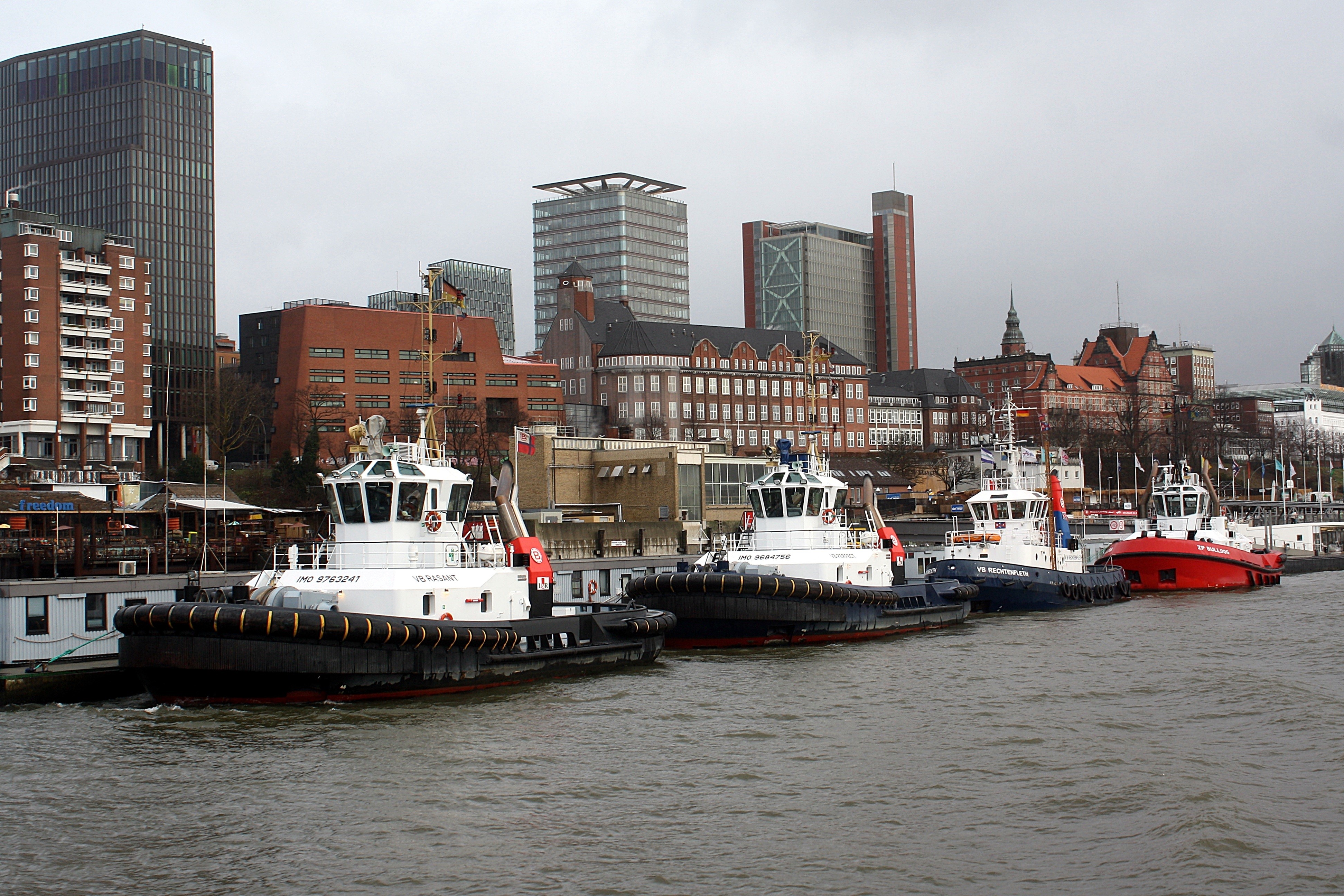 Tugboats on the Elbe River in Hamburg, Germany HD Wallpaper