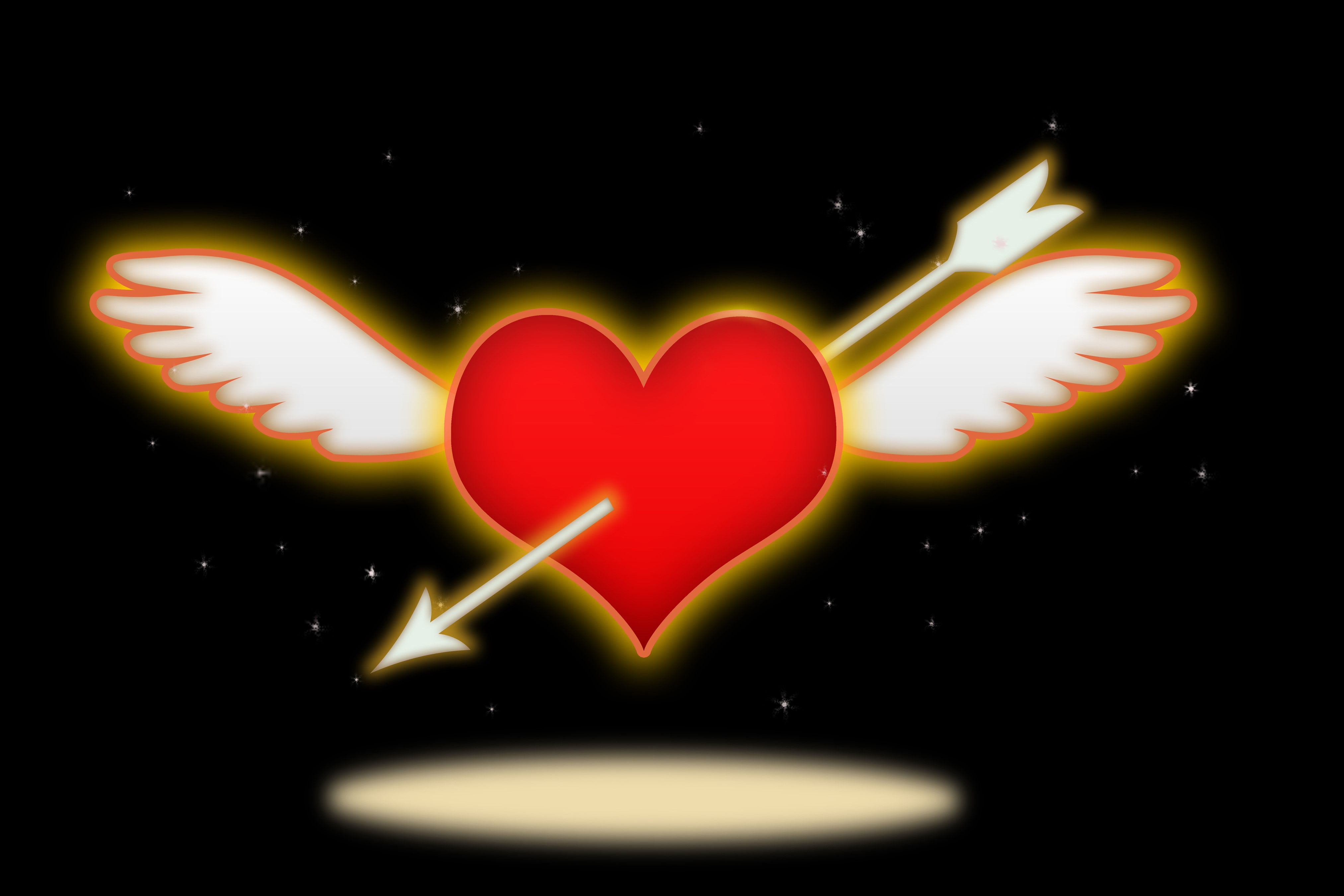 Red heart with wings and arrow on black background HD Wallpaper