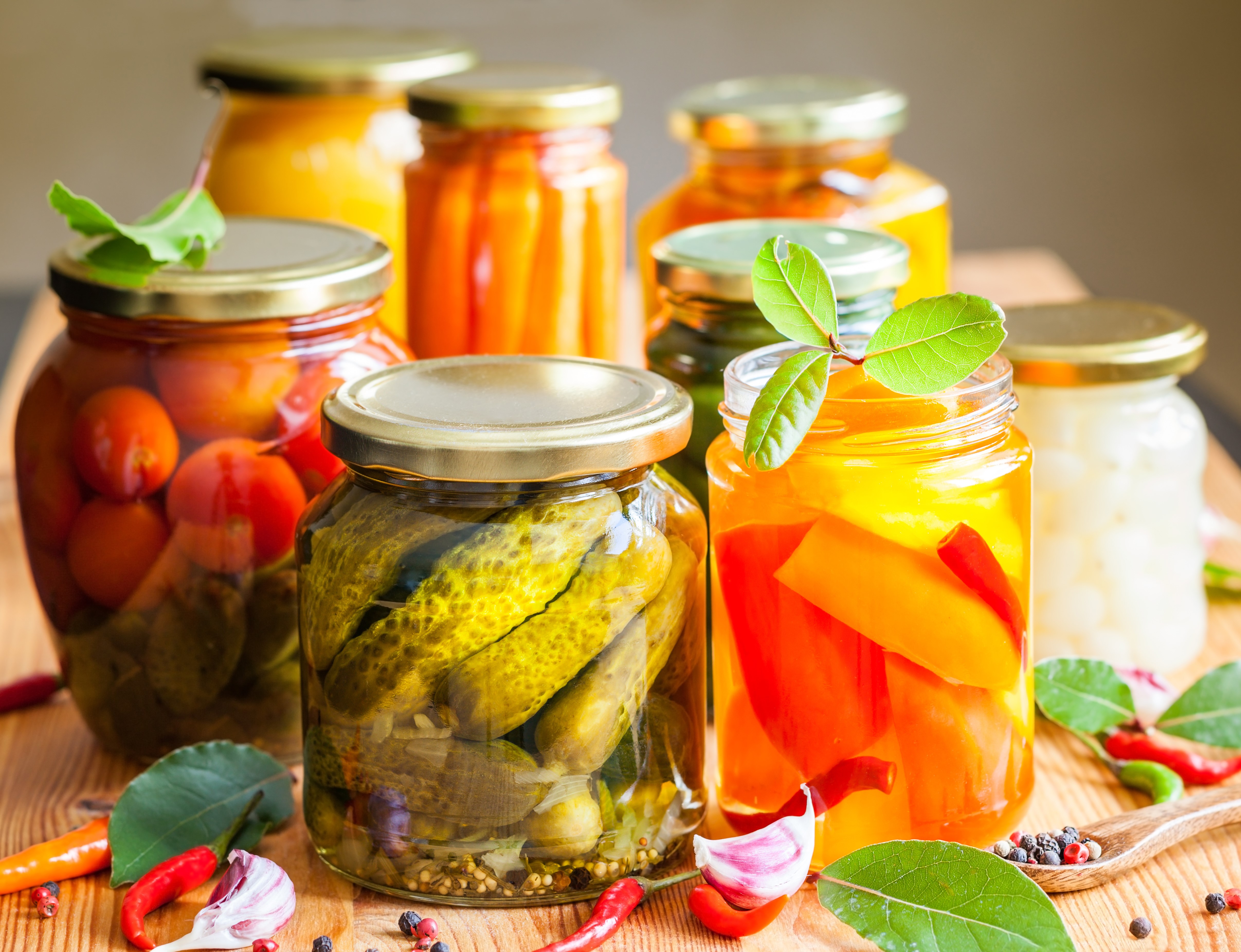 Jars of Pickled Vegetables and Peppers HD Wallpaper