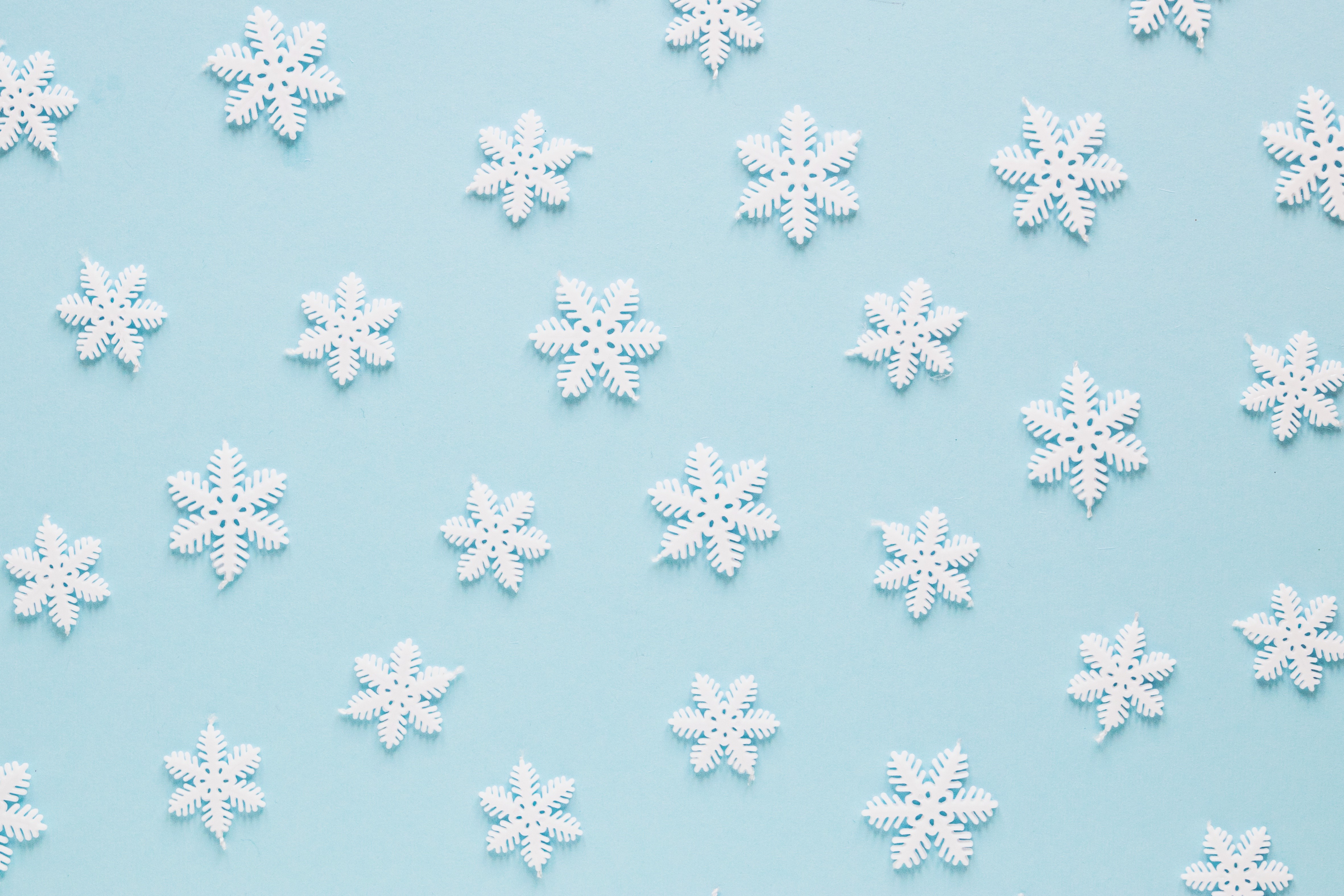 White snowflakes on a light blue background HD Wallpaper