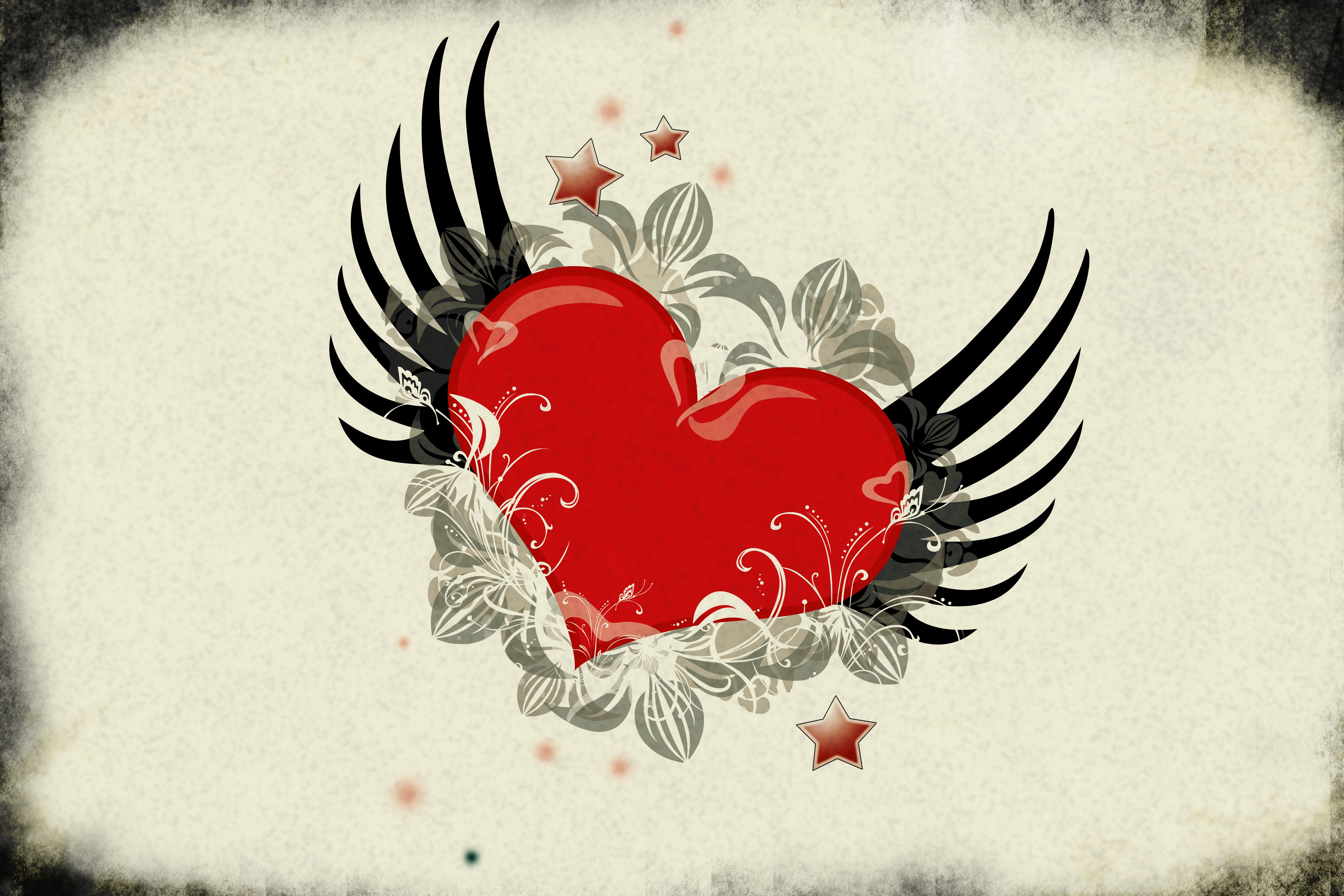 Red Heart with Wings and Stars HD Wallpaper