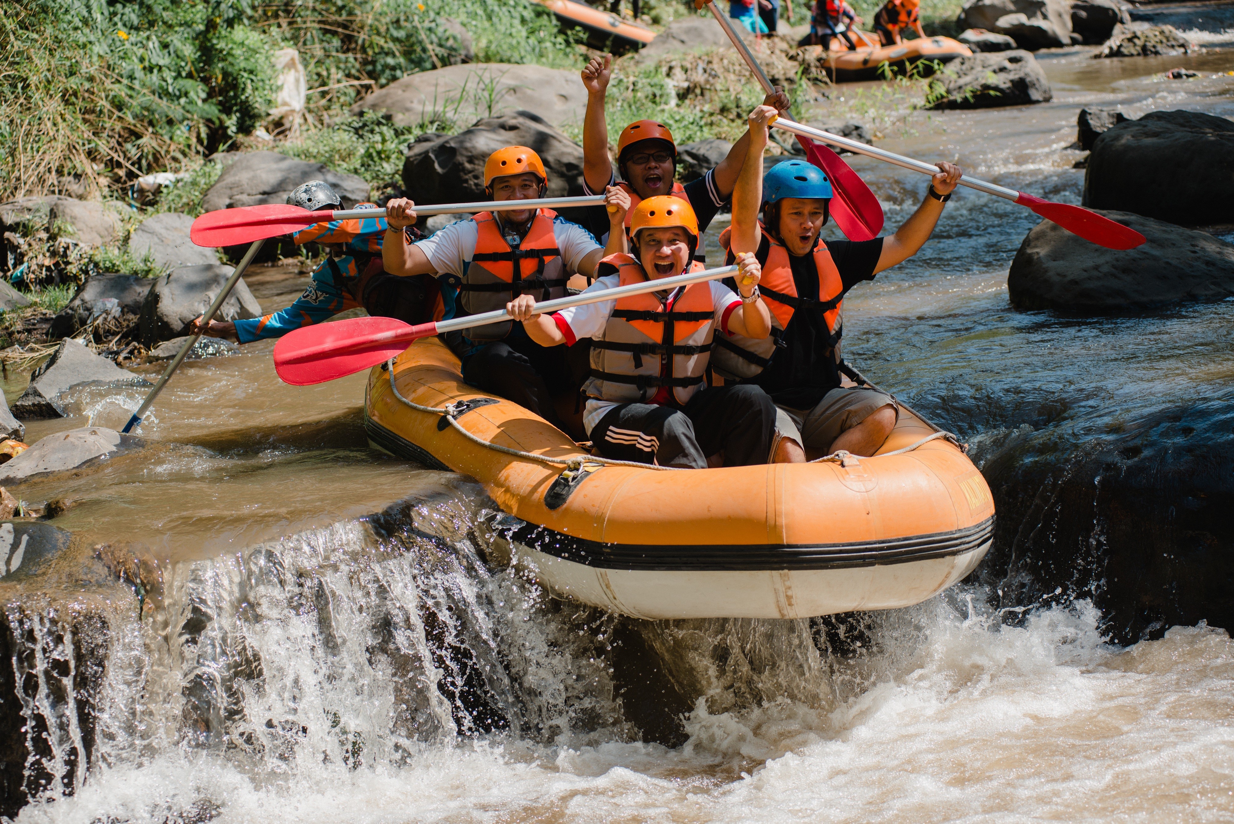Men Rafting Down a River HD Wallpaper