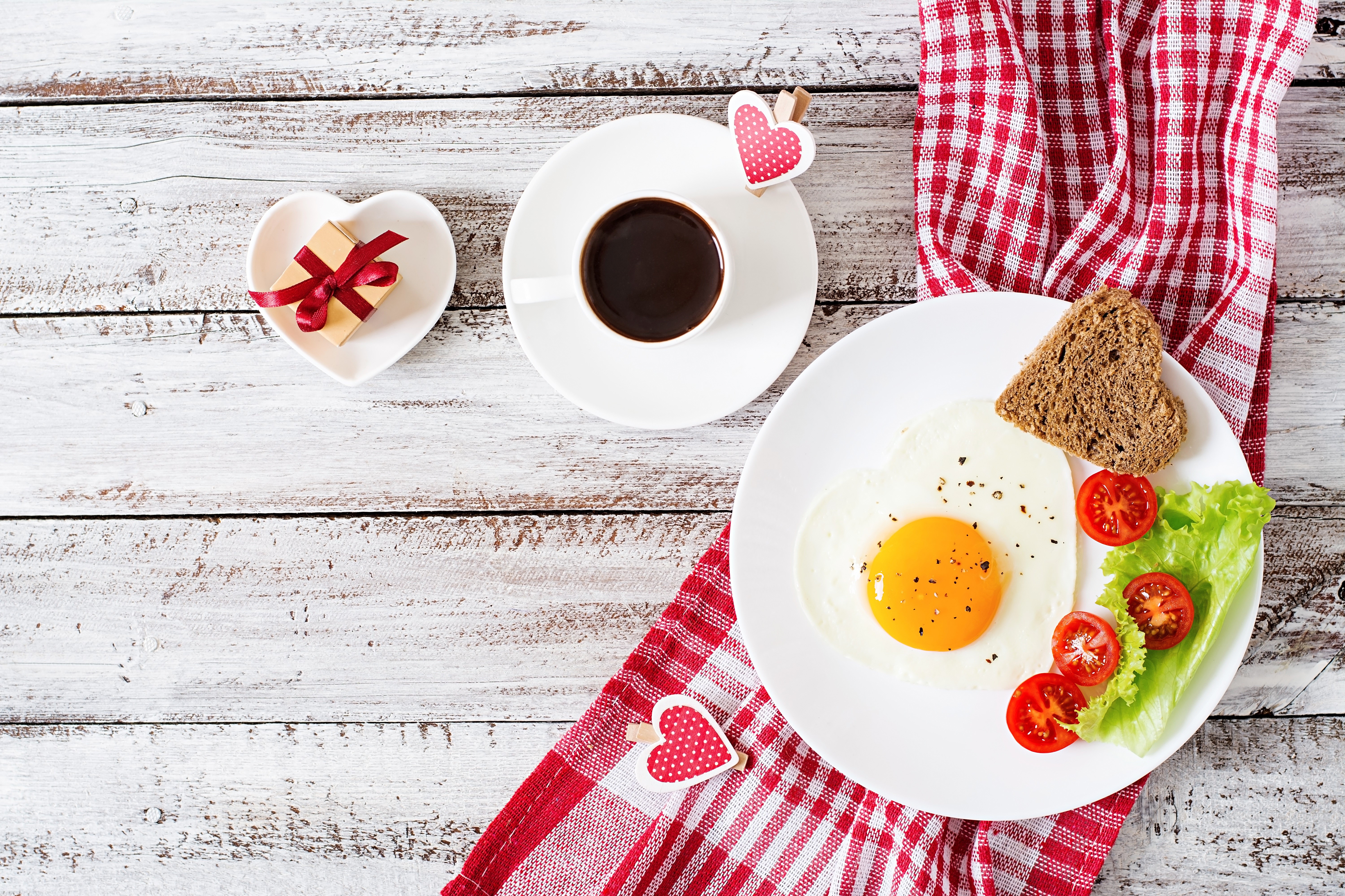 Valentine's Day Breakfast with Heart-Shaped Fried Egg and Coffee HD Wallpaper