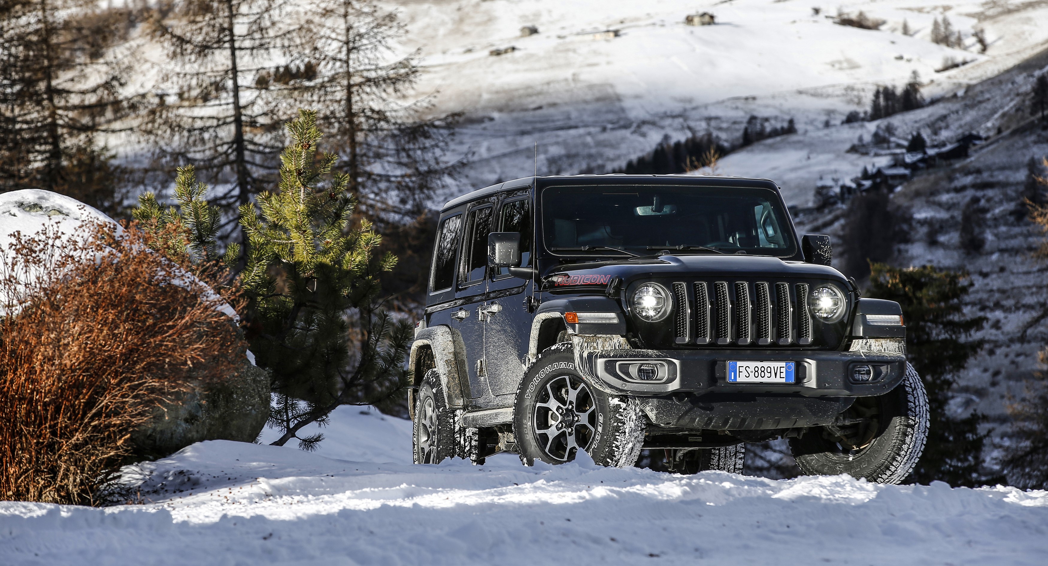 Black Jeep Wrangler Rubicon in Snowy Mountains HD Wallpaper