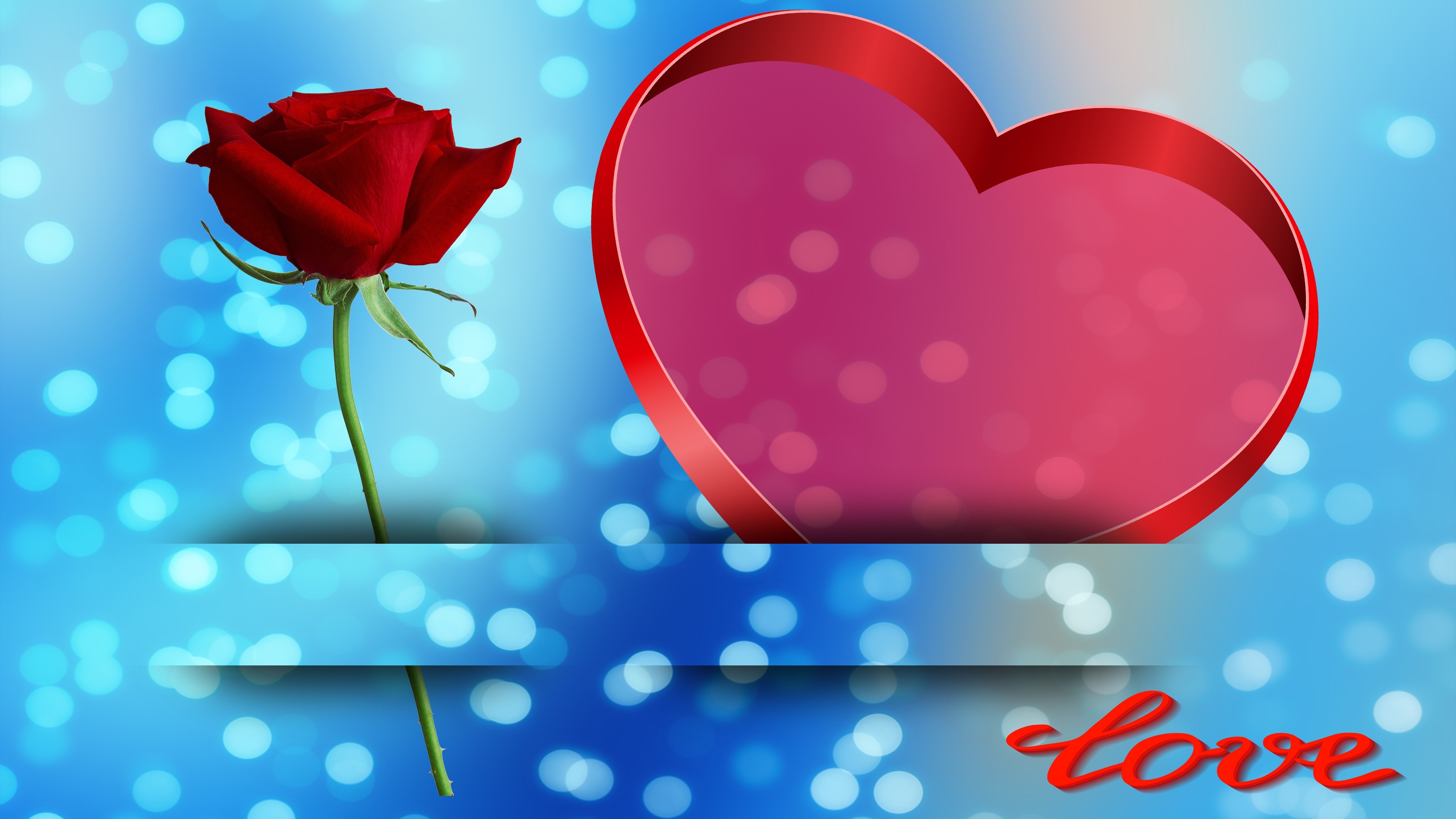 Red Rose and Heart with Love Text HD Wallpaper