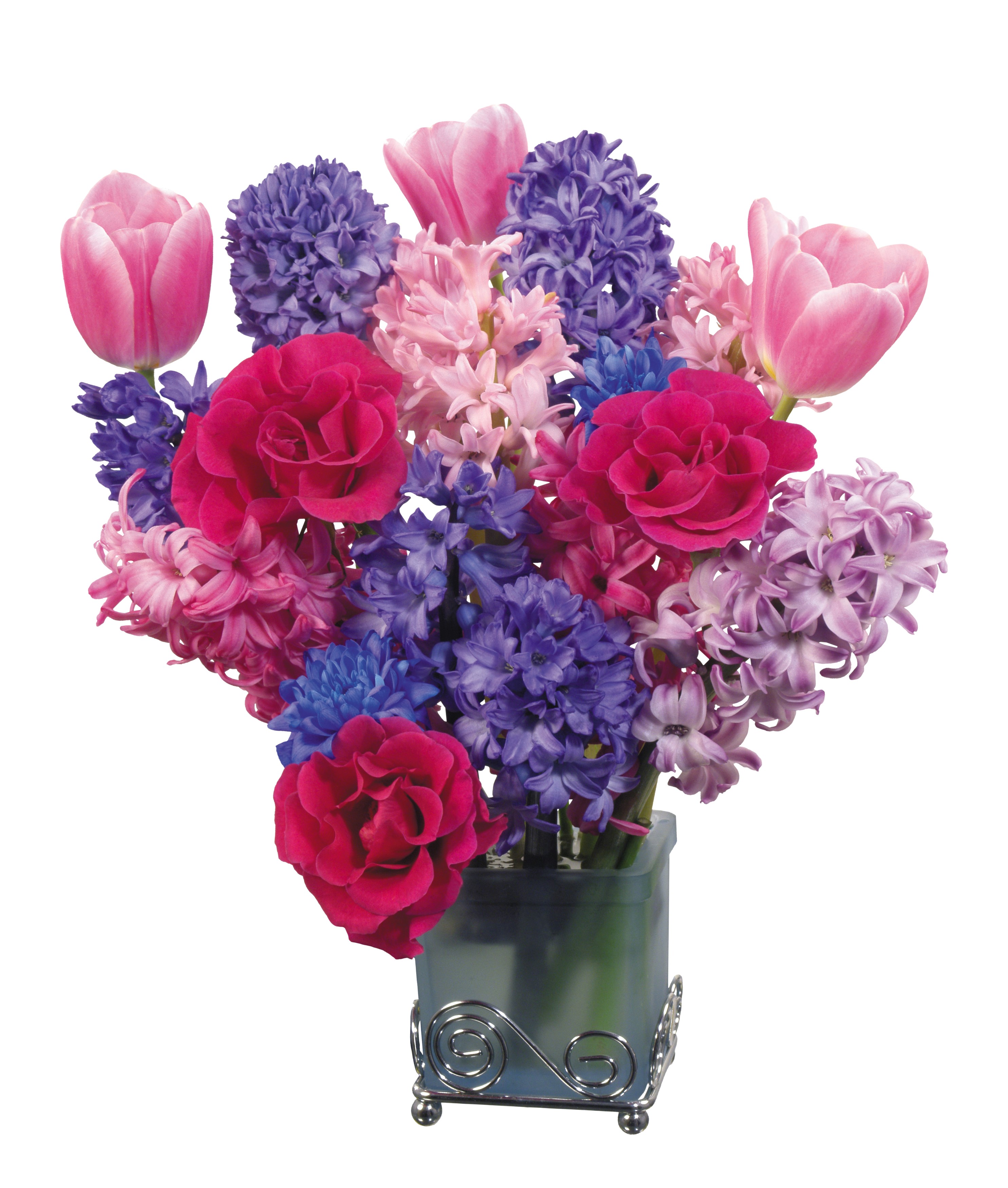 Bouquet of Roses, Hyacinths, and Tulips in a Vase HD Wallpaper
