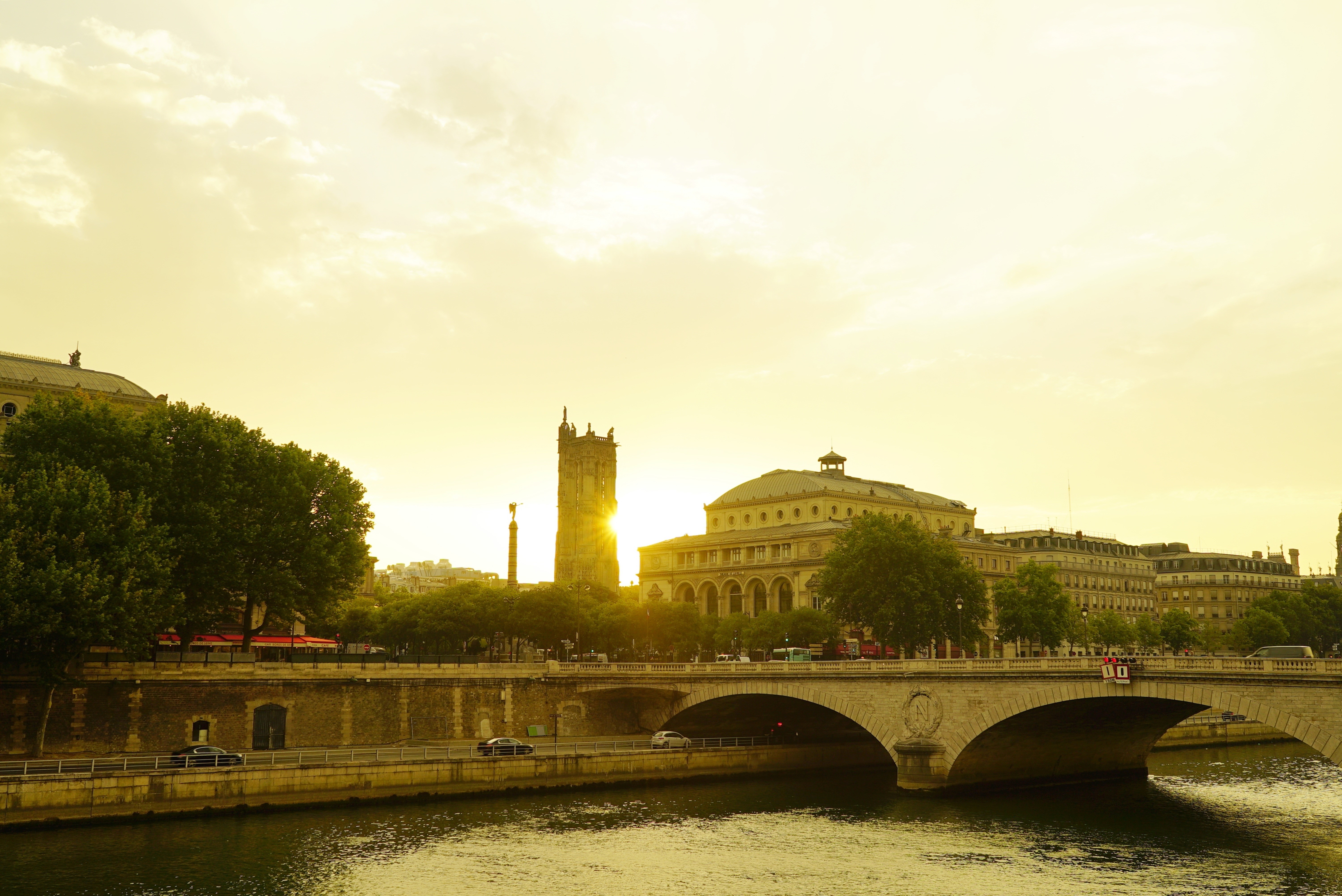 Paris River Seine Bridge at Sunset HD Wallpaper