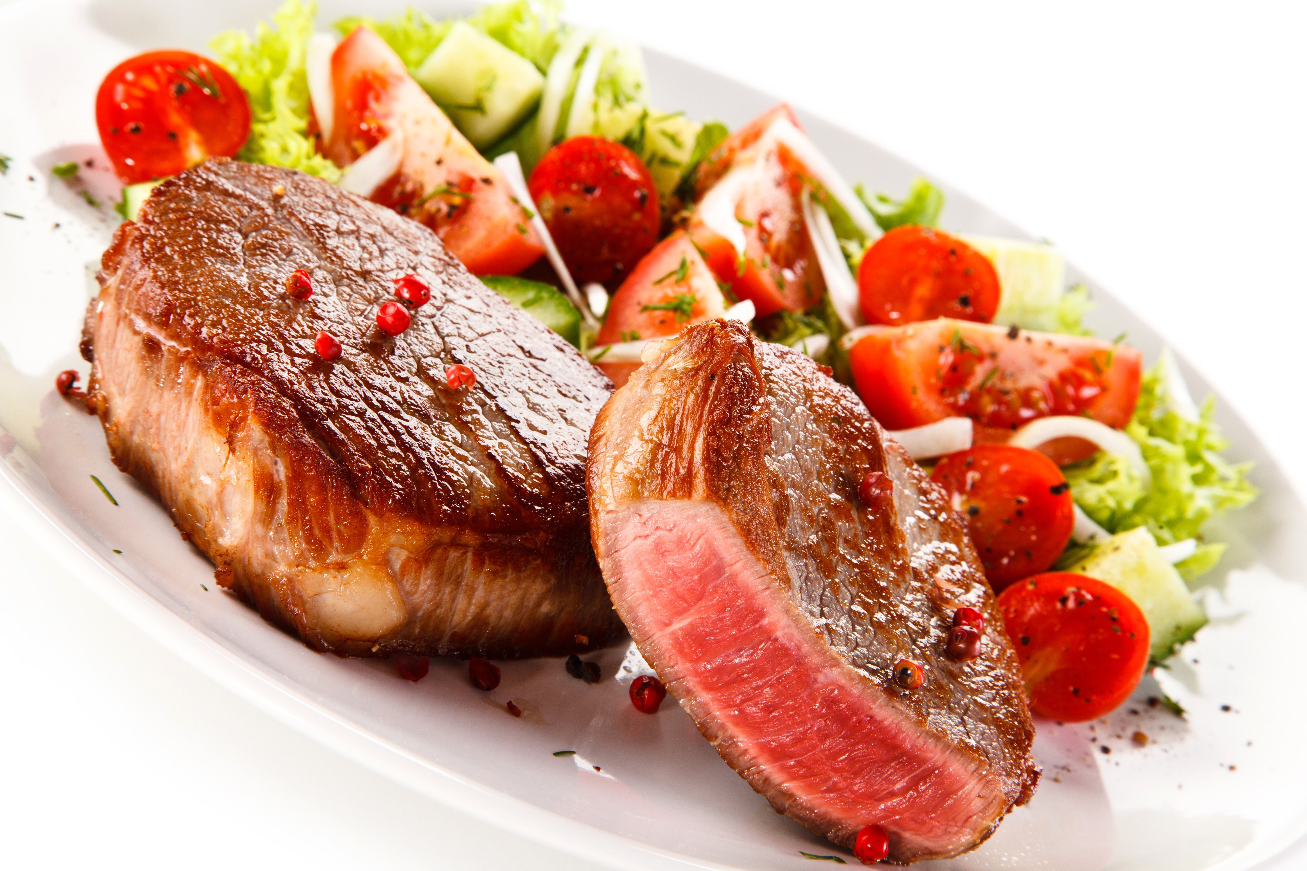 4K Meat Products and Vegetables on White Background HD Wallpaper