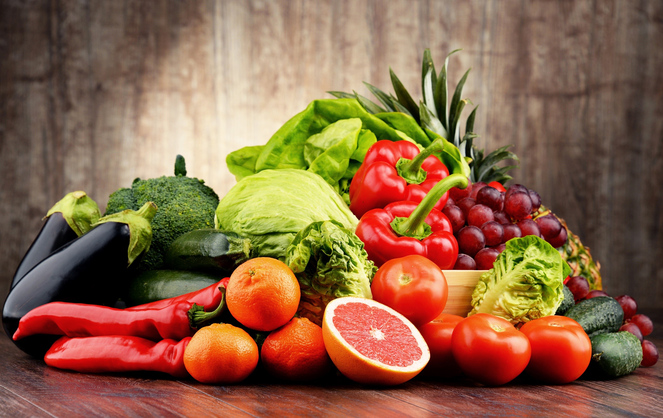 Assortment of fresh fruits and vegetables HD Wallpaper
