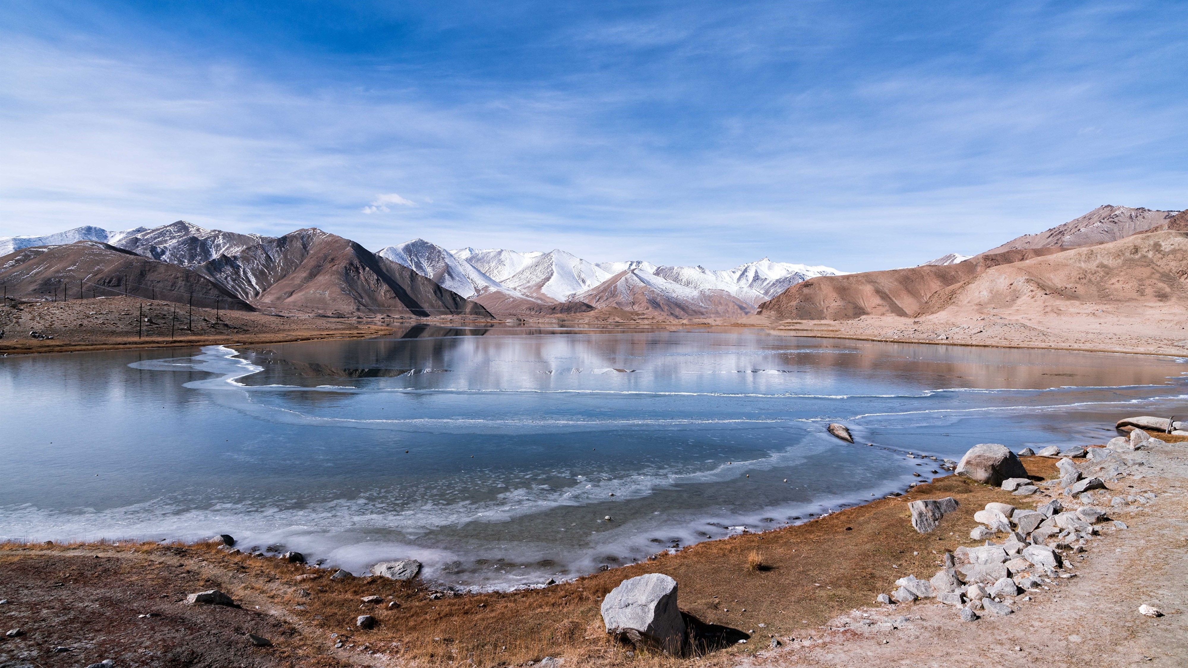 4K Mount Muztag Ata Lake China Mountains Stones HD Wallpaper