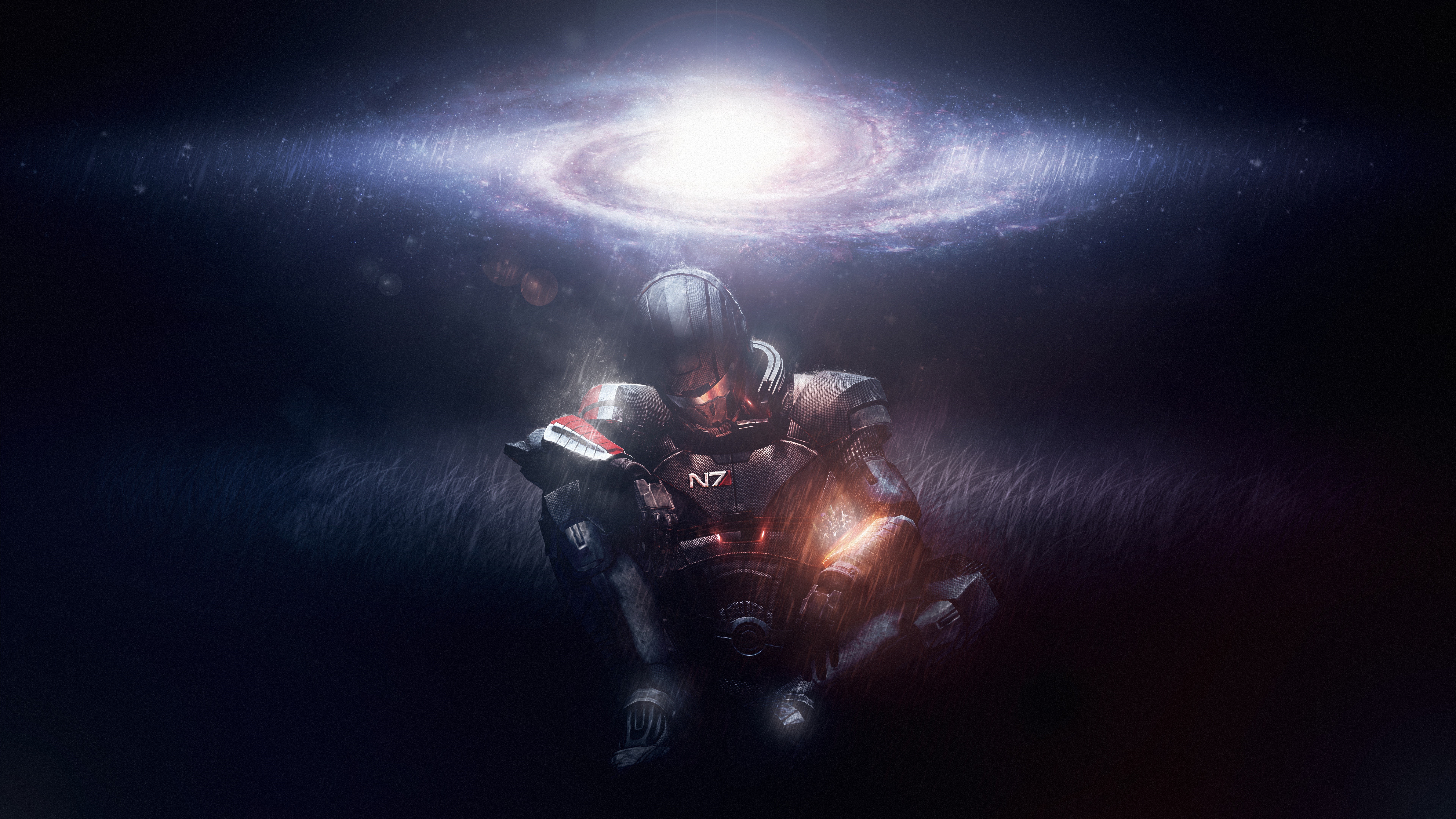 Commander Shepard from Mass Effect sitting under a galaxy HD Wallpaper