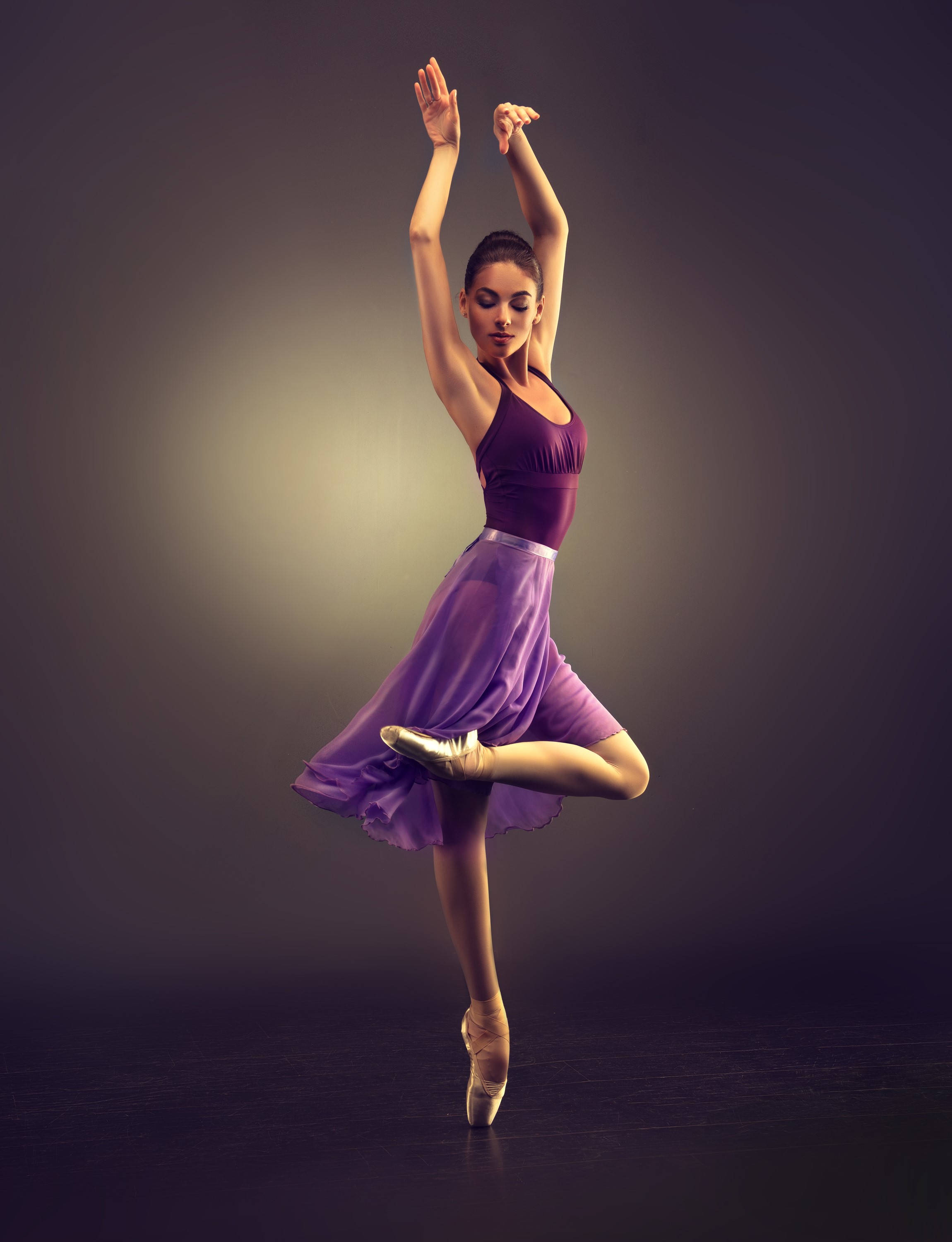 Ballerina in purple tutu dancing on stage HD Phone Wallpaper