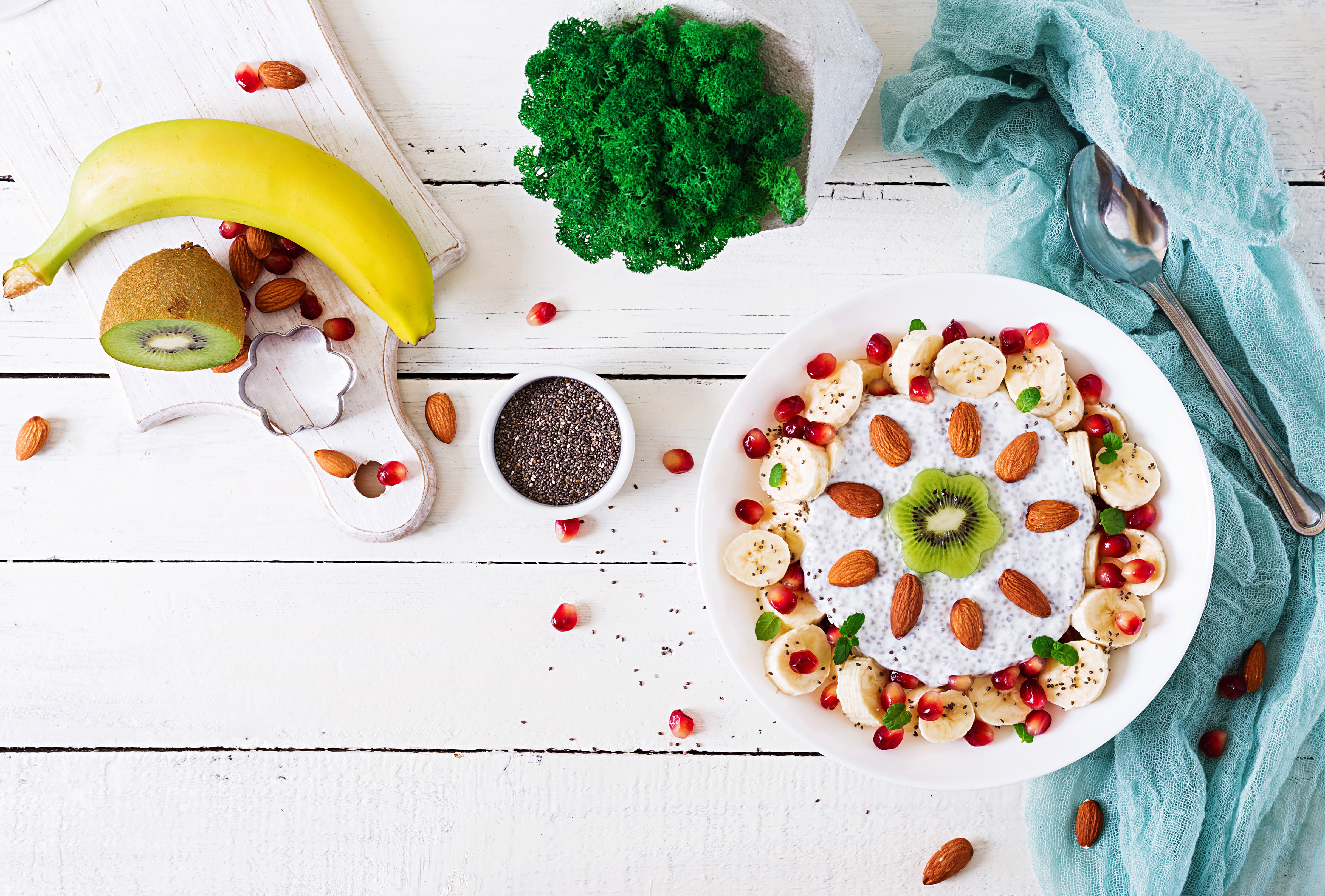 Chia Seed Pudding with Fruits and Nuts HD Wallpaper