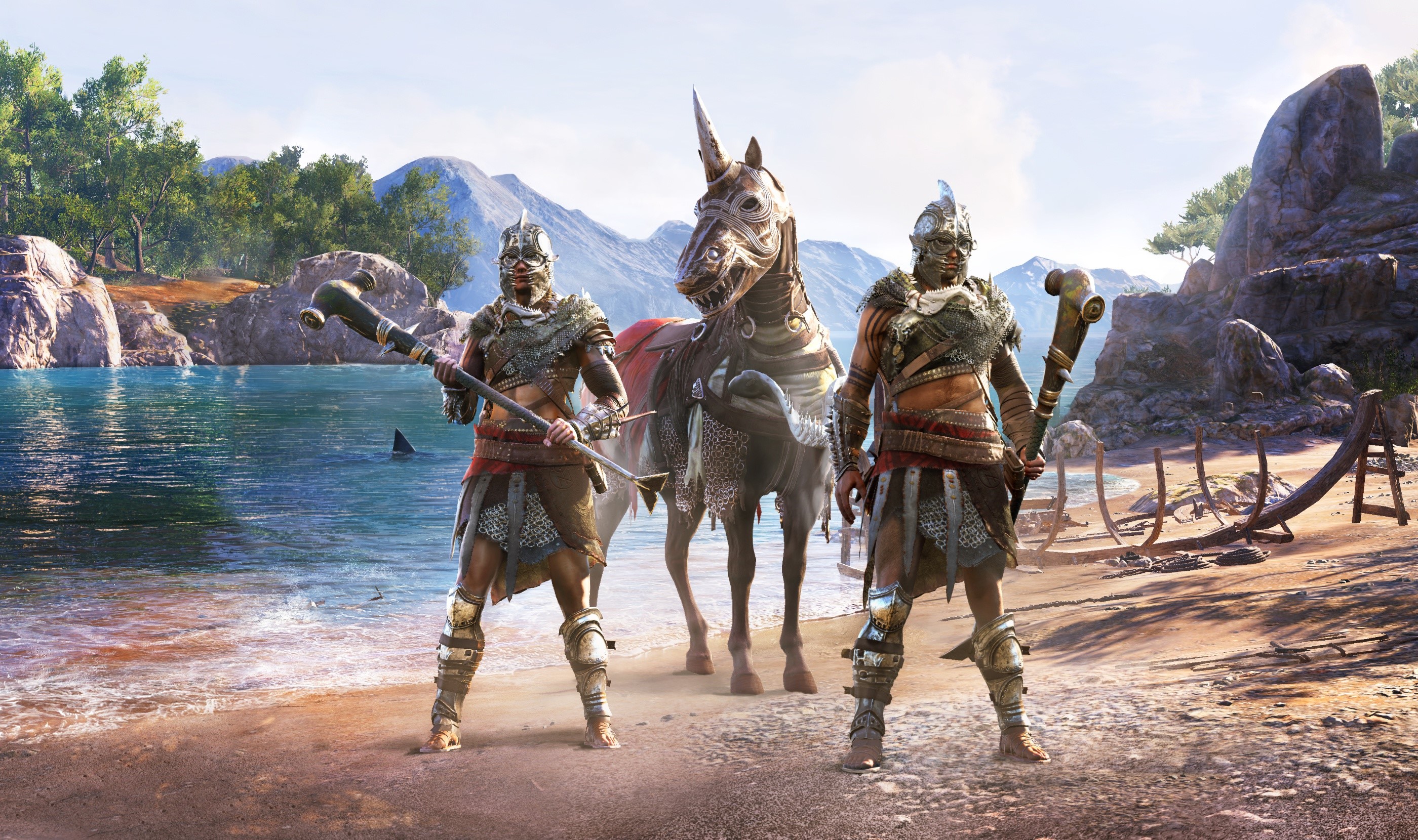 Warriors with a unicorn horse in Assassin's Creed Odyssey DLC HD Wallpaper