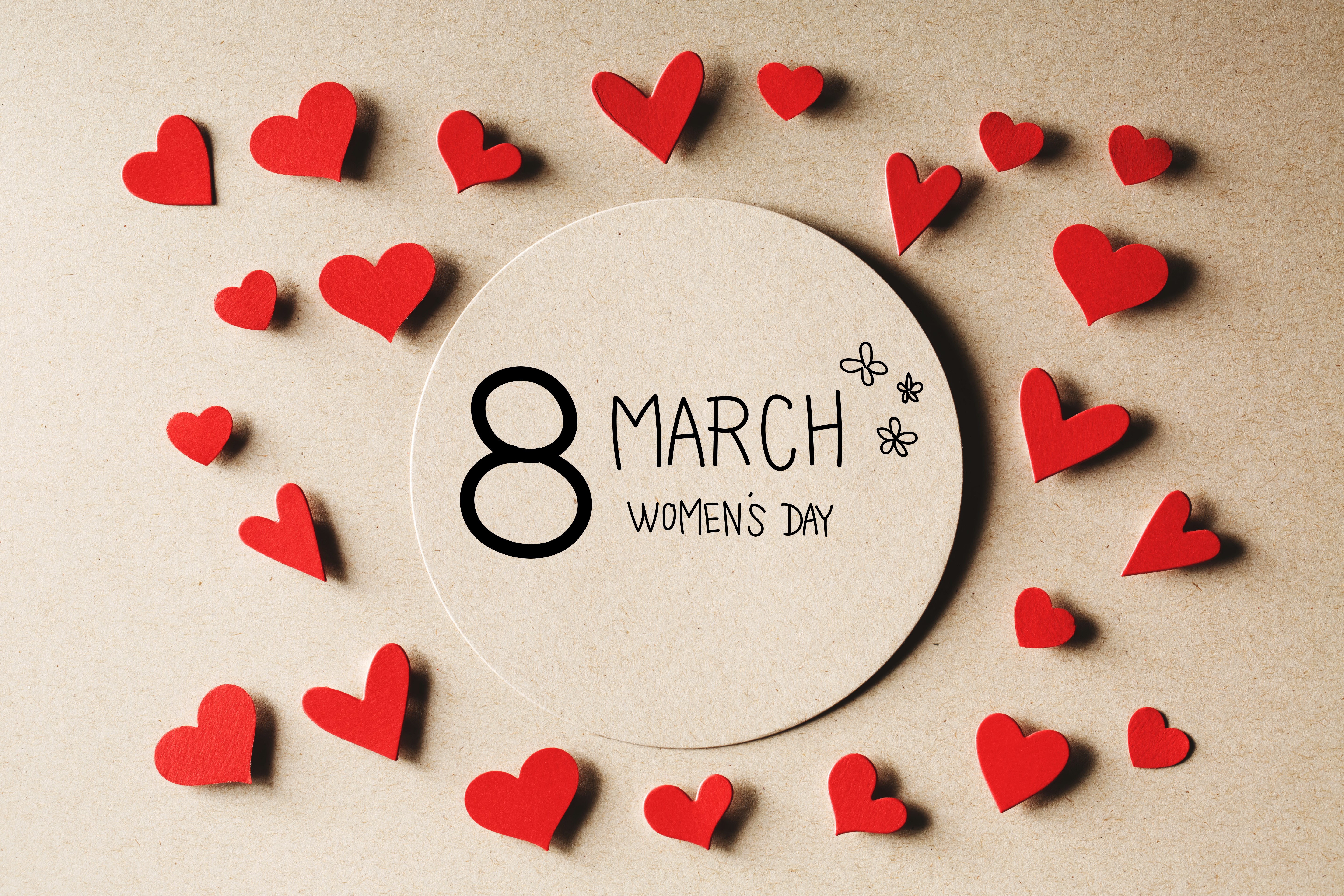 8 March Women's Day with Red Hearts HD Wallpaper