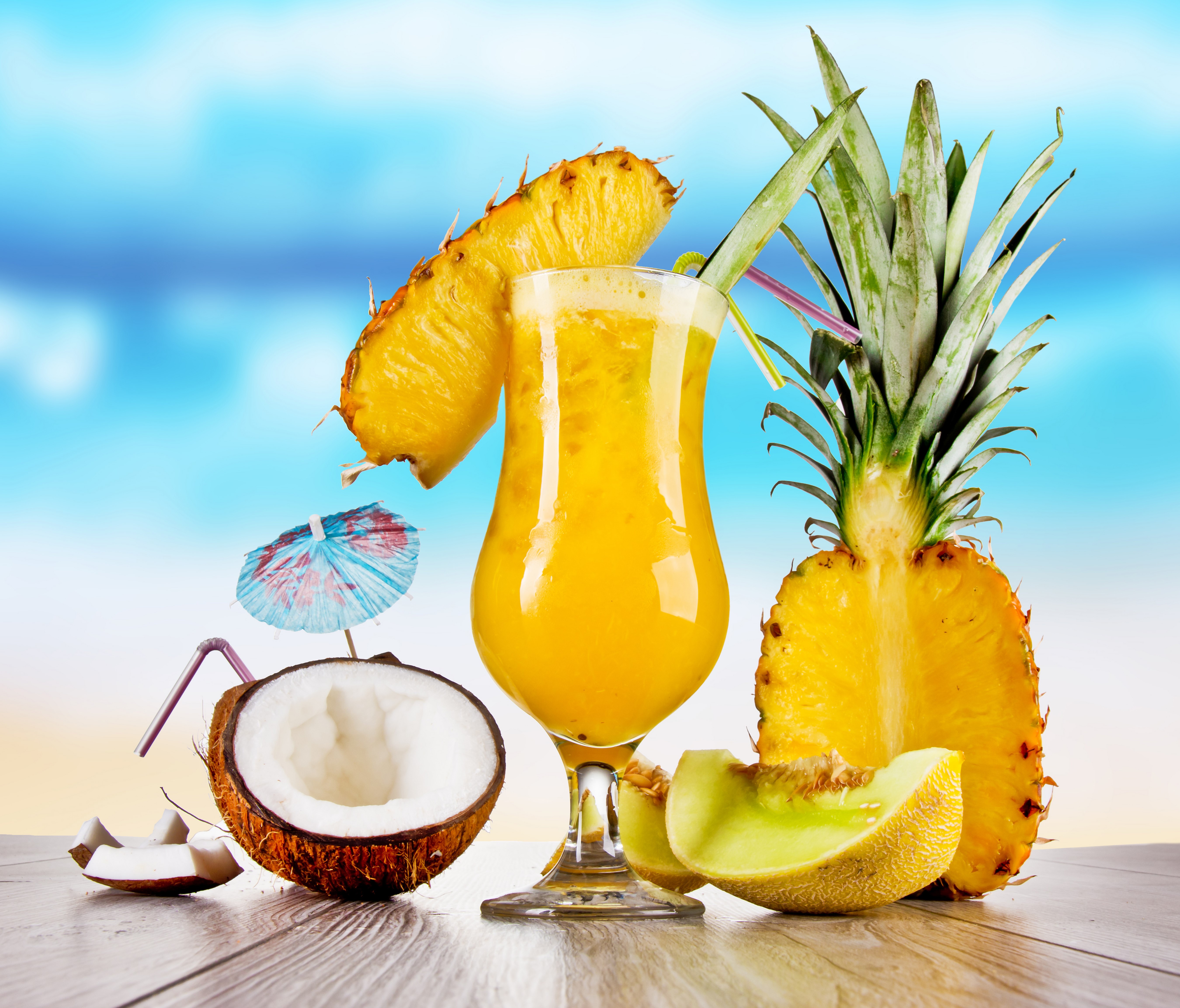 Pineapple and Coconut Cocktail with Fruit HD Wallpaper