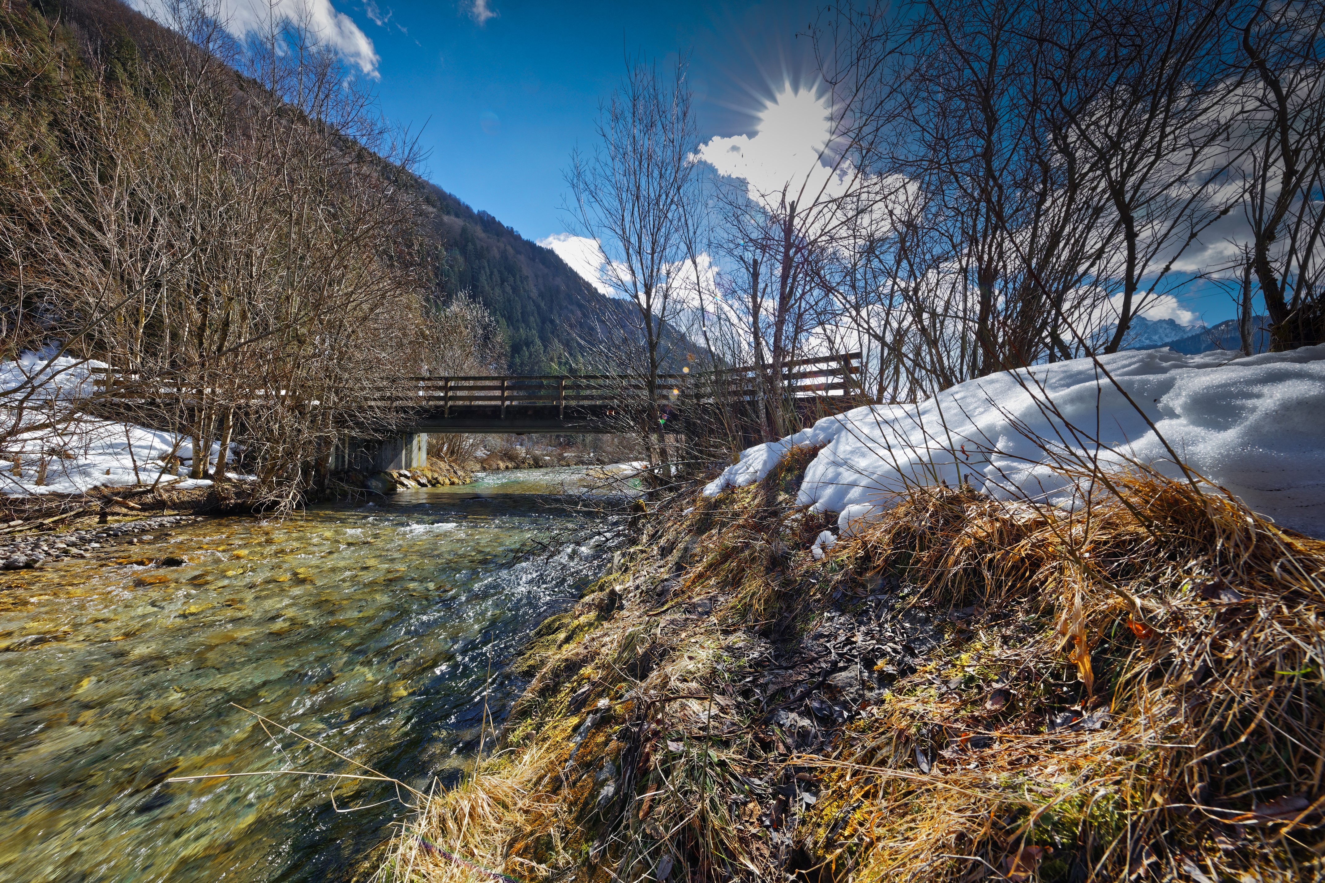 Kohlenbach Tyrol Austria River Bridge in Winter HD Wallpaper