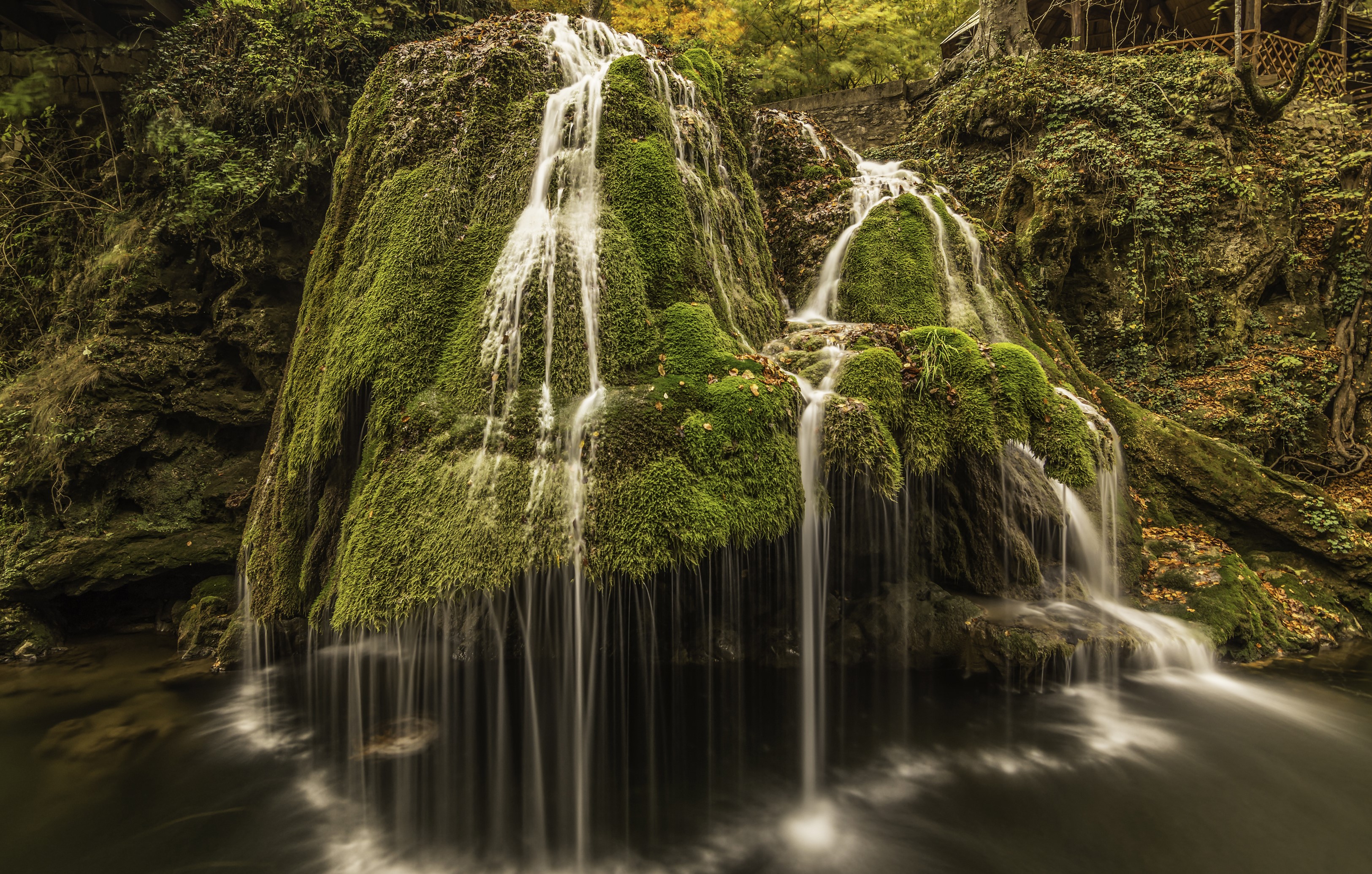 Bigar Waterfall in Romania covered in moss HD Wallpaper