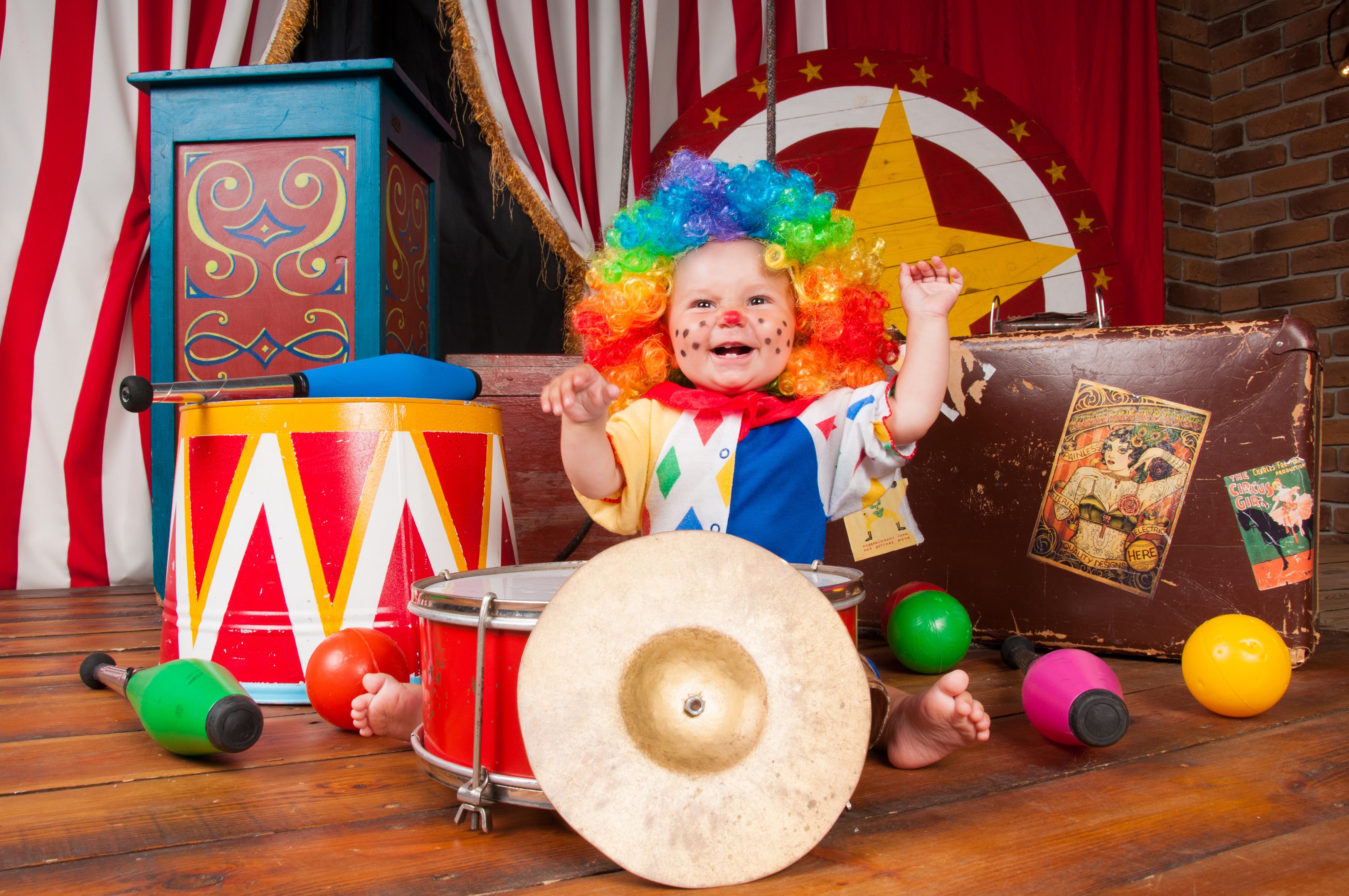Baby Clown with Circus Toys HD Wallpaper