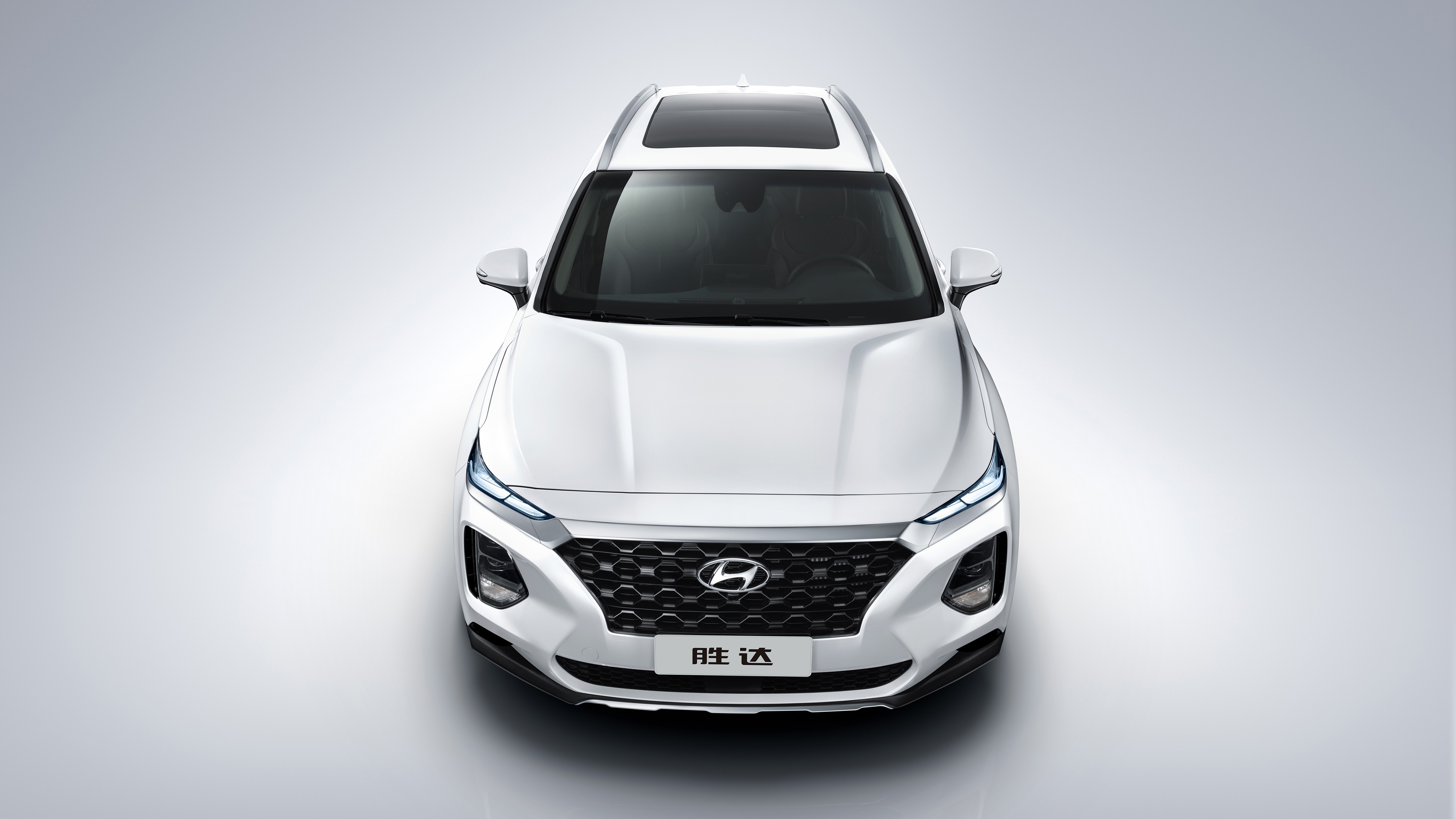 White Hyundai Santa Fe 2019 Crossover Front View HD Wallpaper