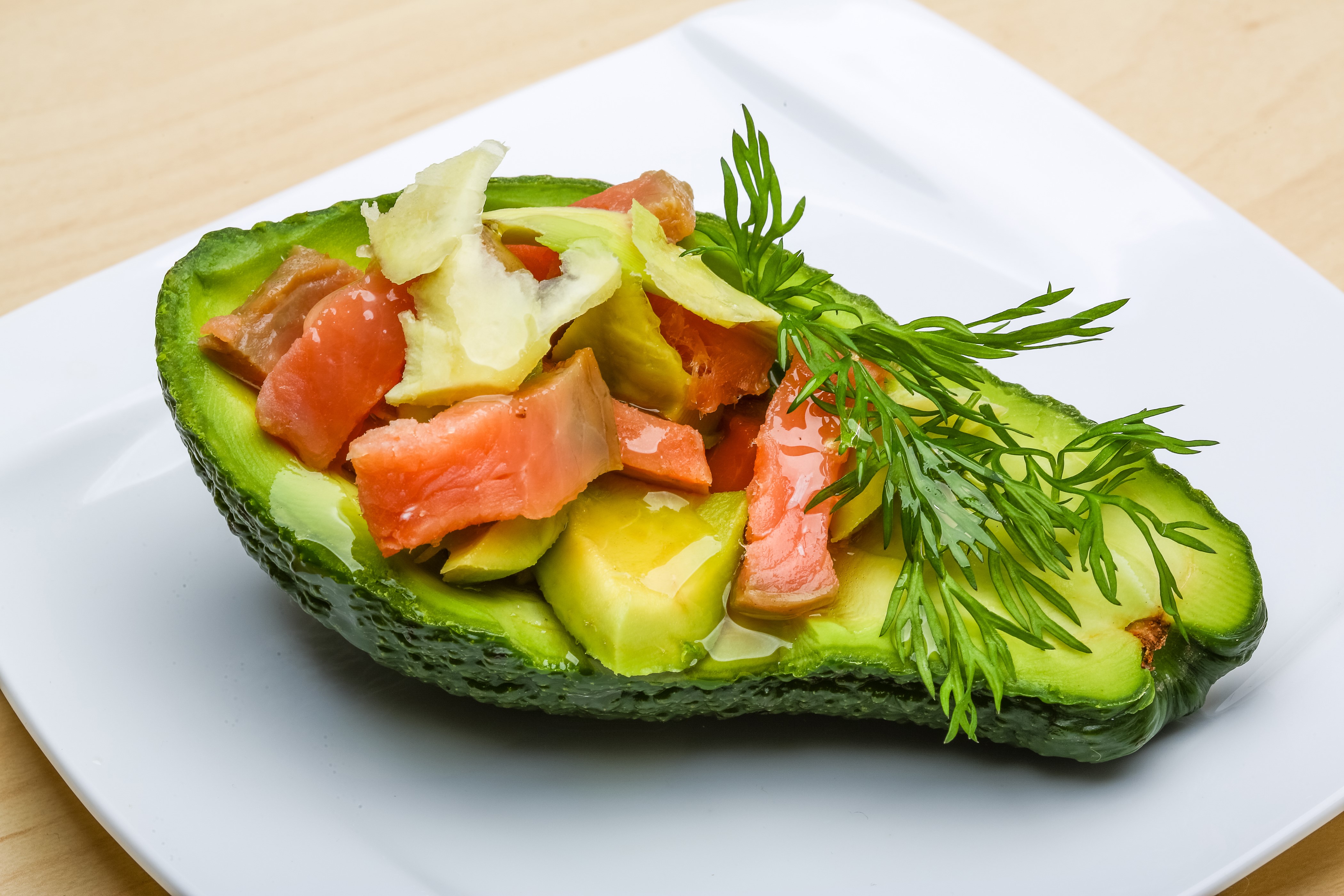 Avocado stuffed with salmon and dill HD Wallpaper