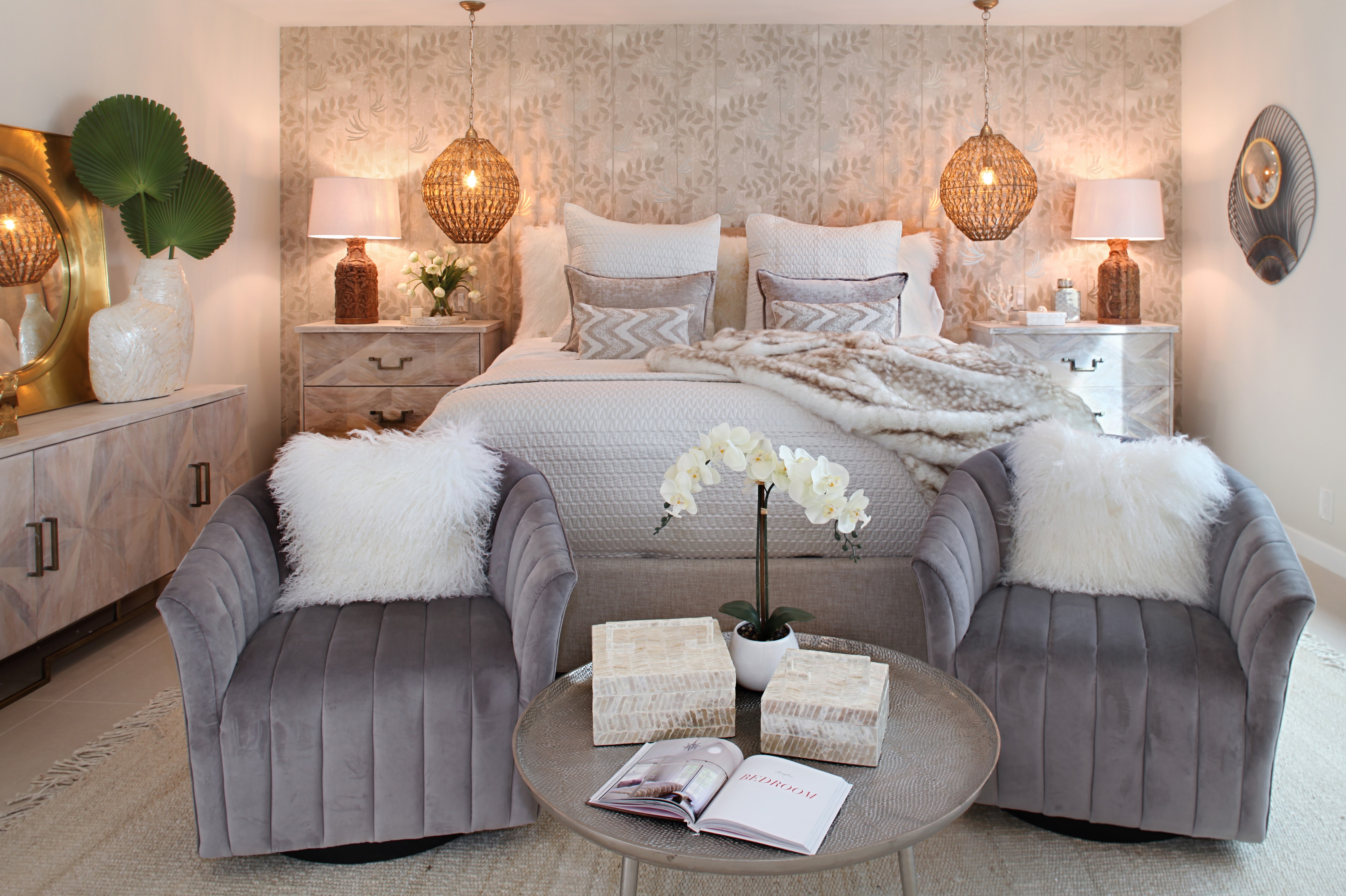 Bedroom Interior Design with Bed and Armchairs HD Wallpaper