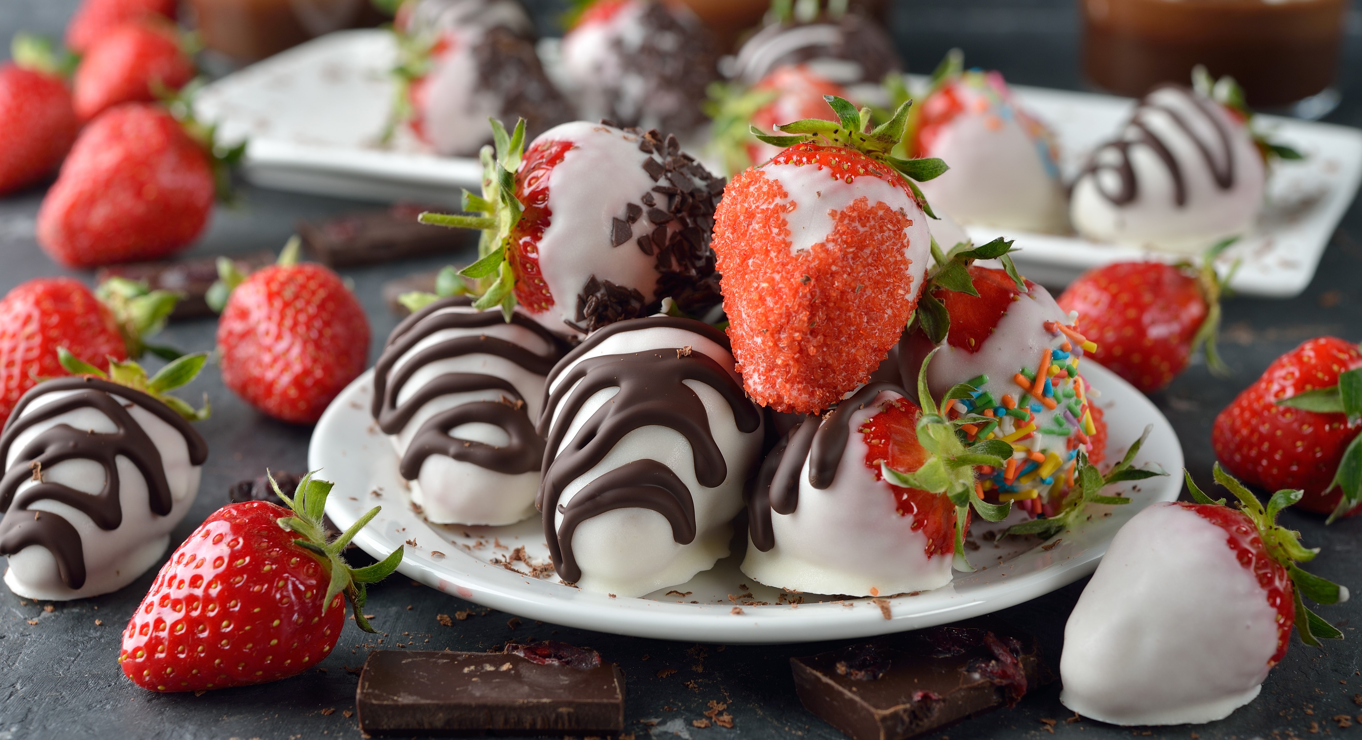 Chocolate Covered Strawberries with Sprinkles and Drizzle HD Wallpaper