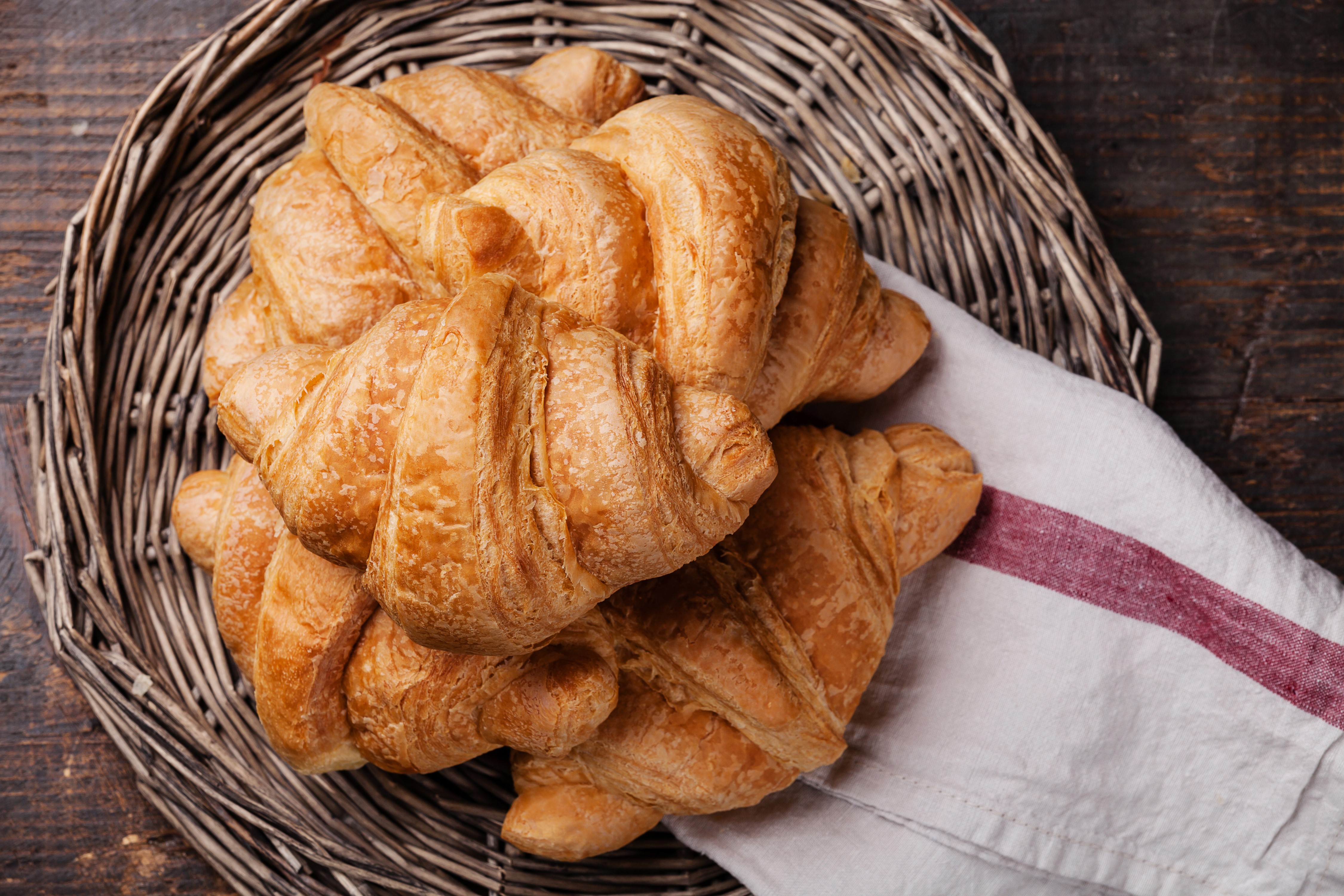 Croissants in a Wicker Basket HD Wallpaper