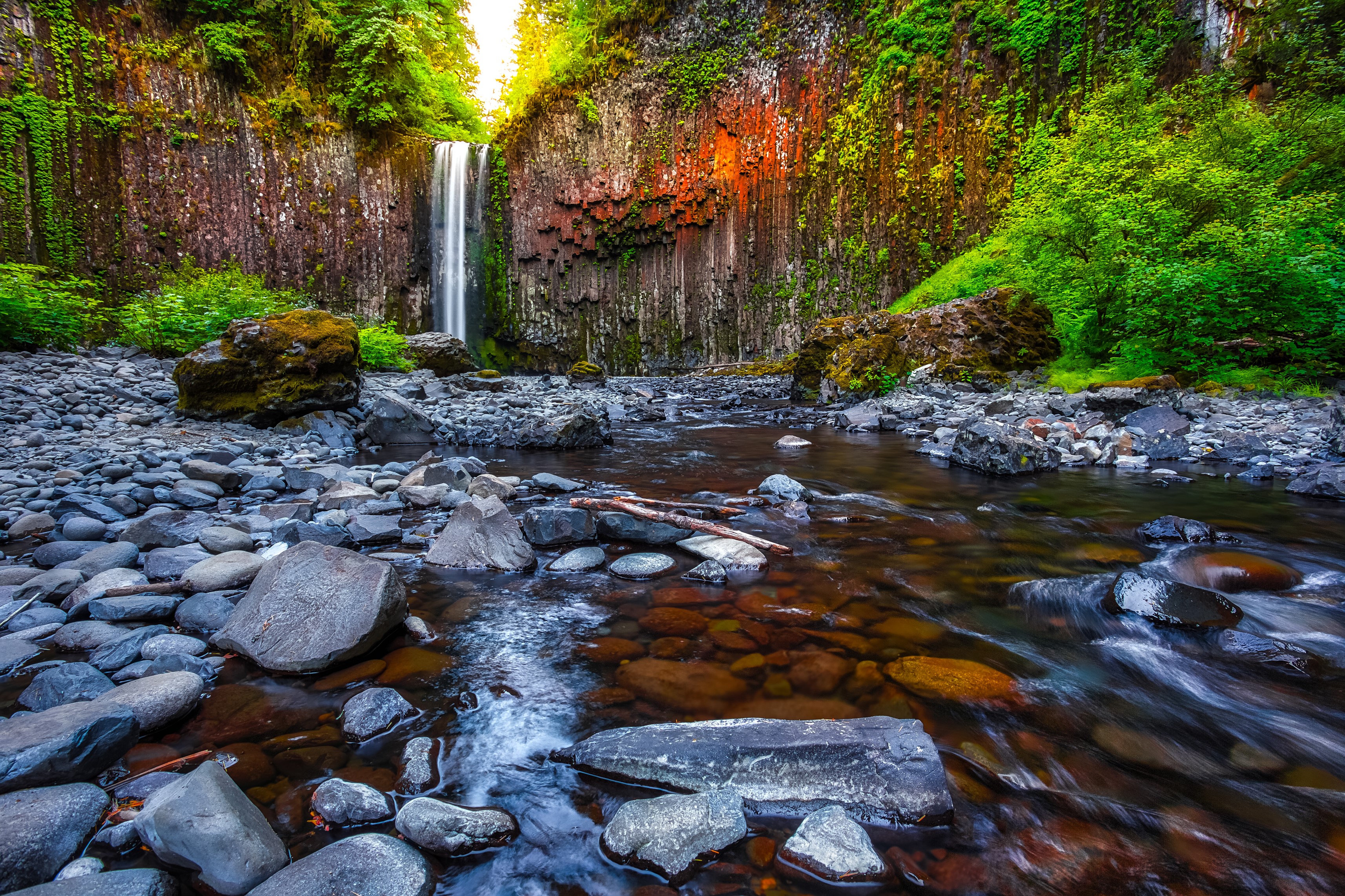 Abiqua Falls in Oregon with columnar basalt cliffs HD Wallpaper