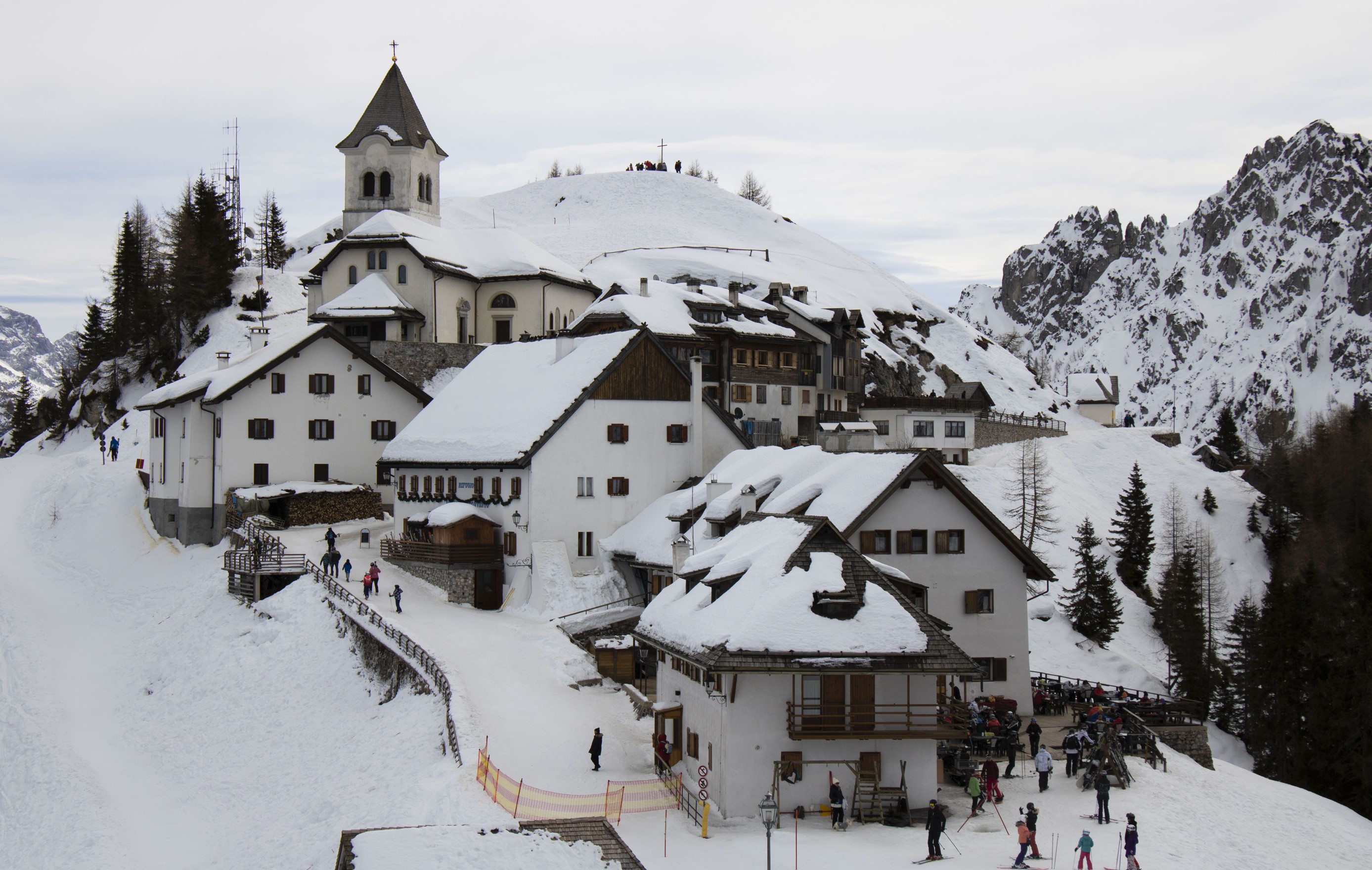 Ski village of Monte Lussari, Italy in winter HD Wallpaper