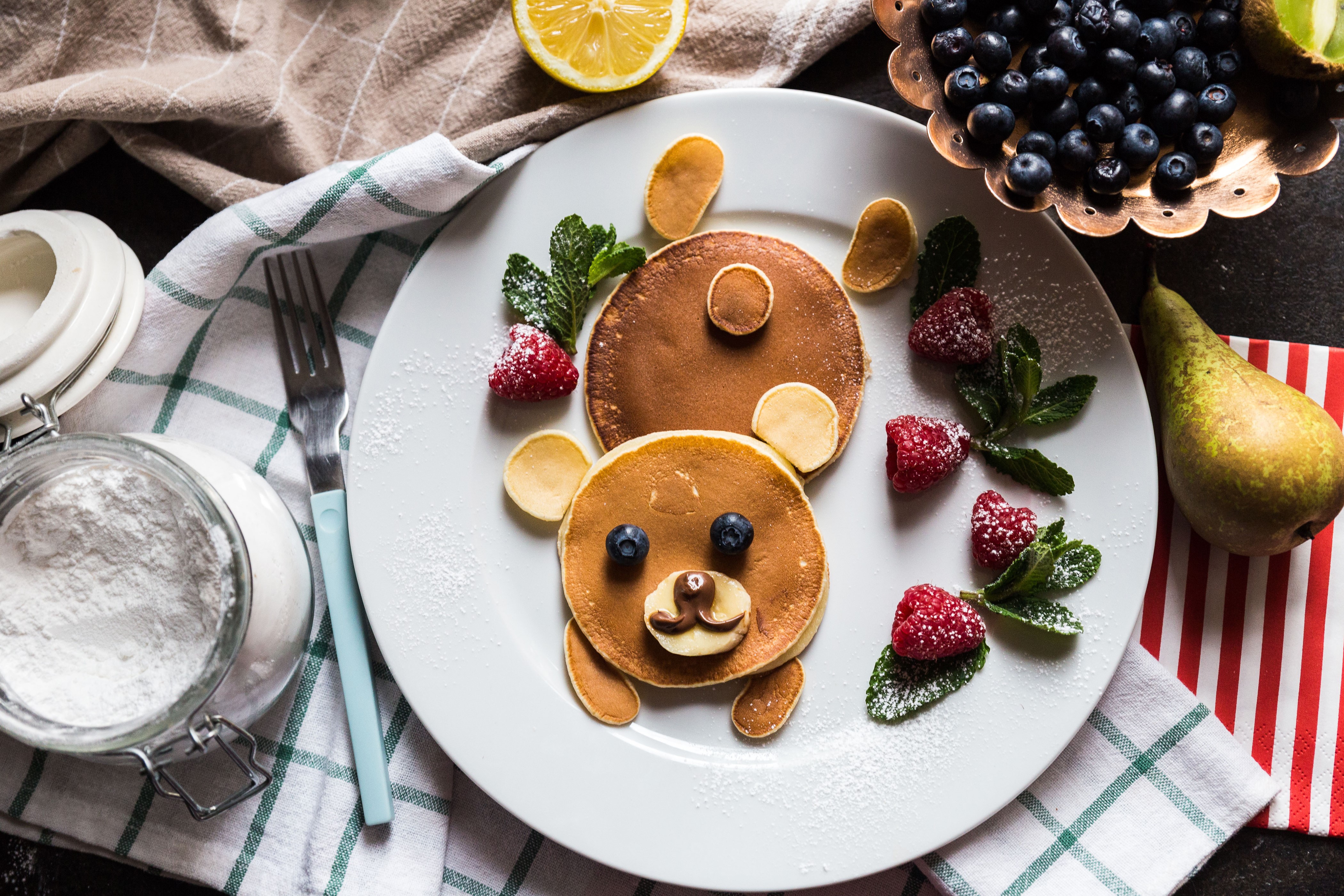 Creative Bear Pancakes with Berries and Fruit HD Wallpaper