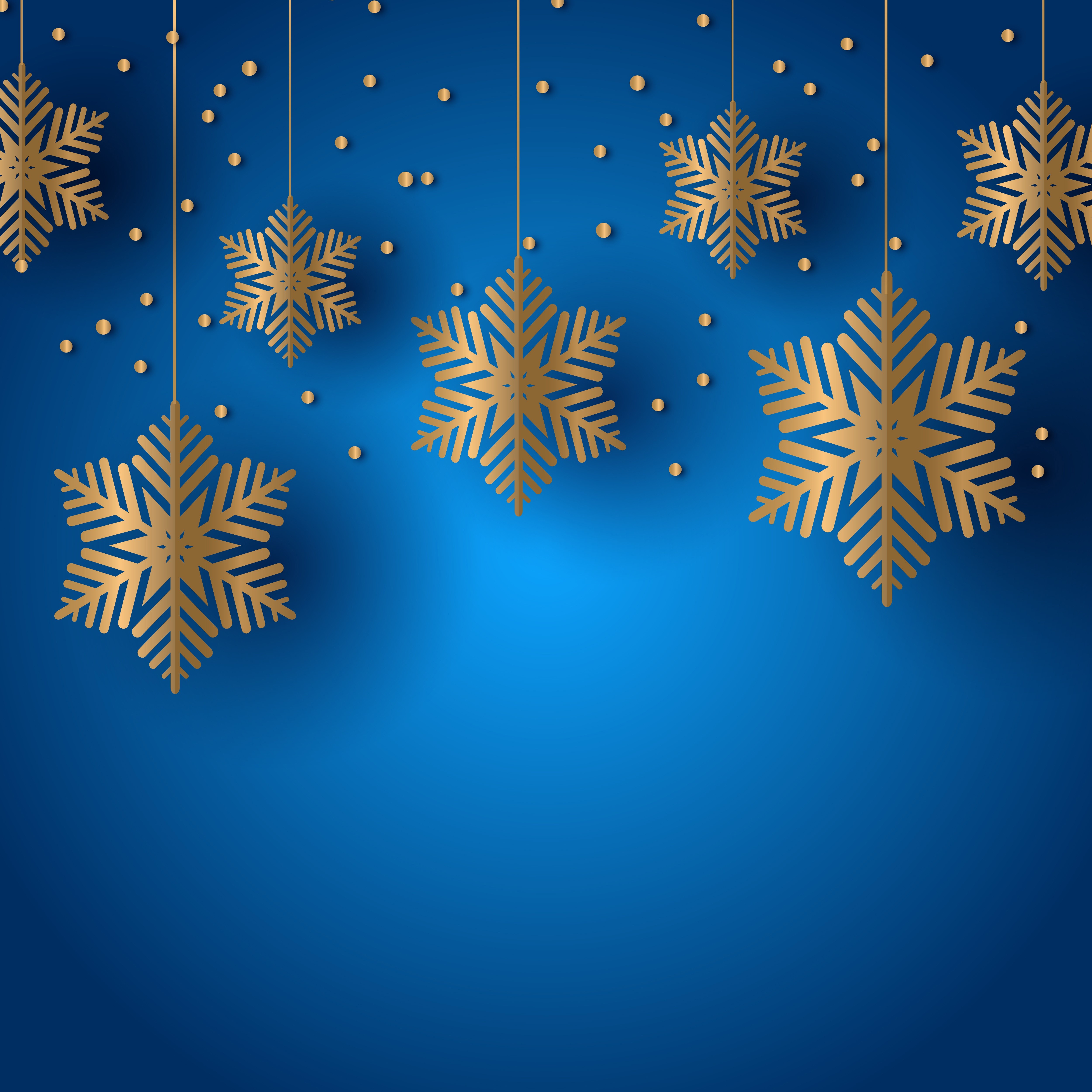Golden snowflakes on a blue background HD Wallpaper