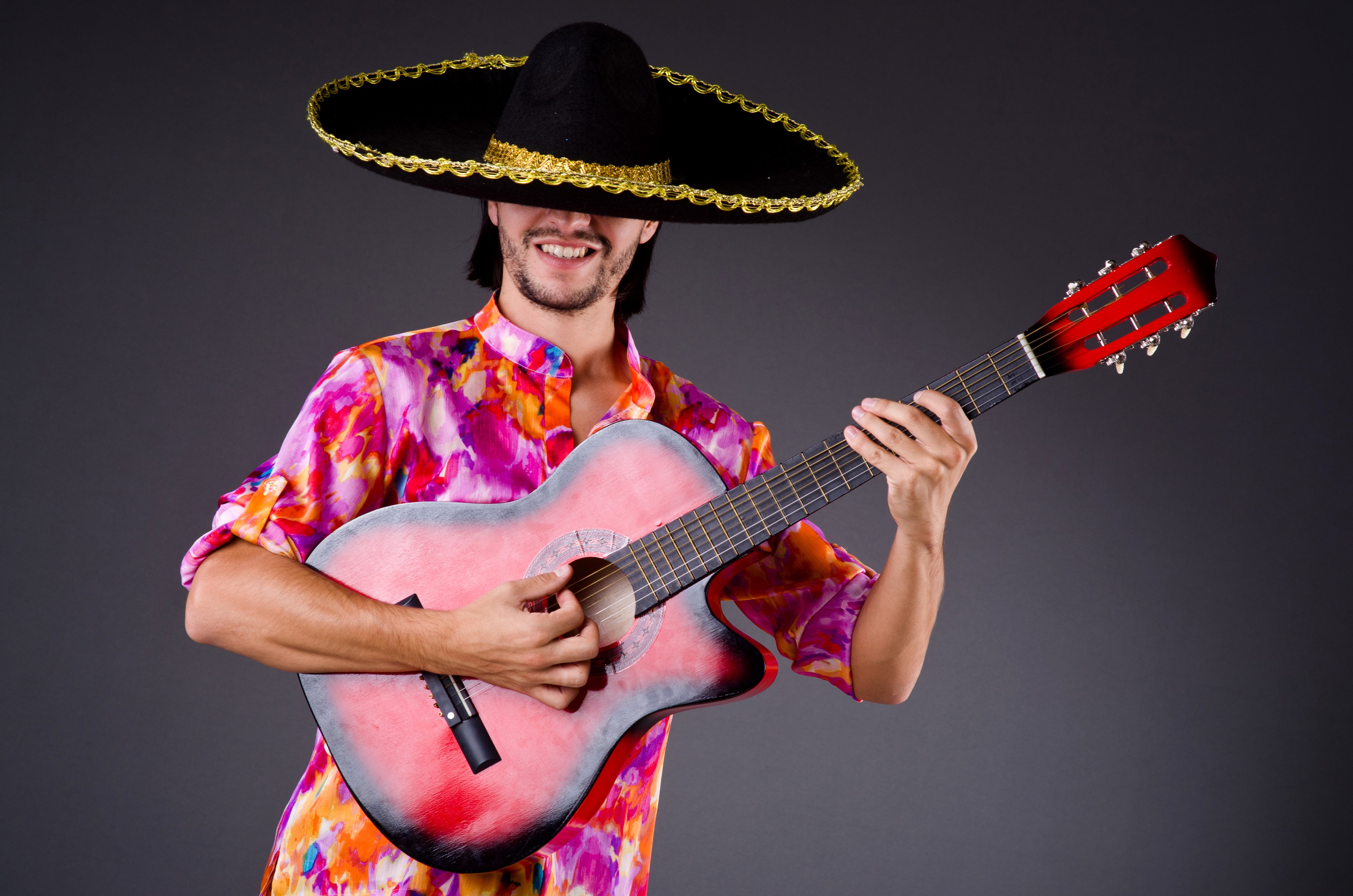 Man in sombrero playing guitar HD Wallpaper