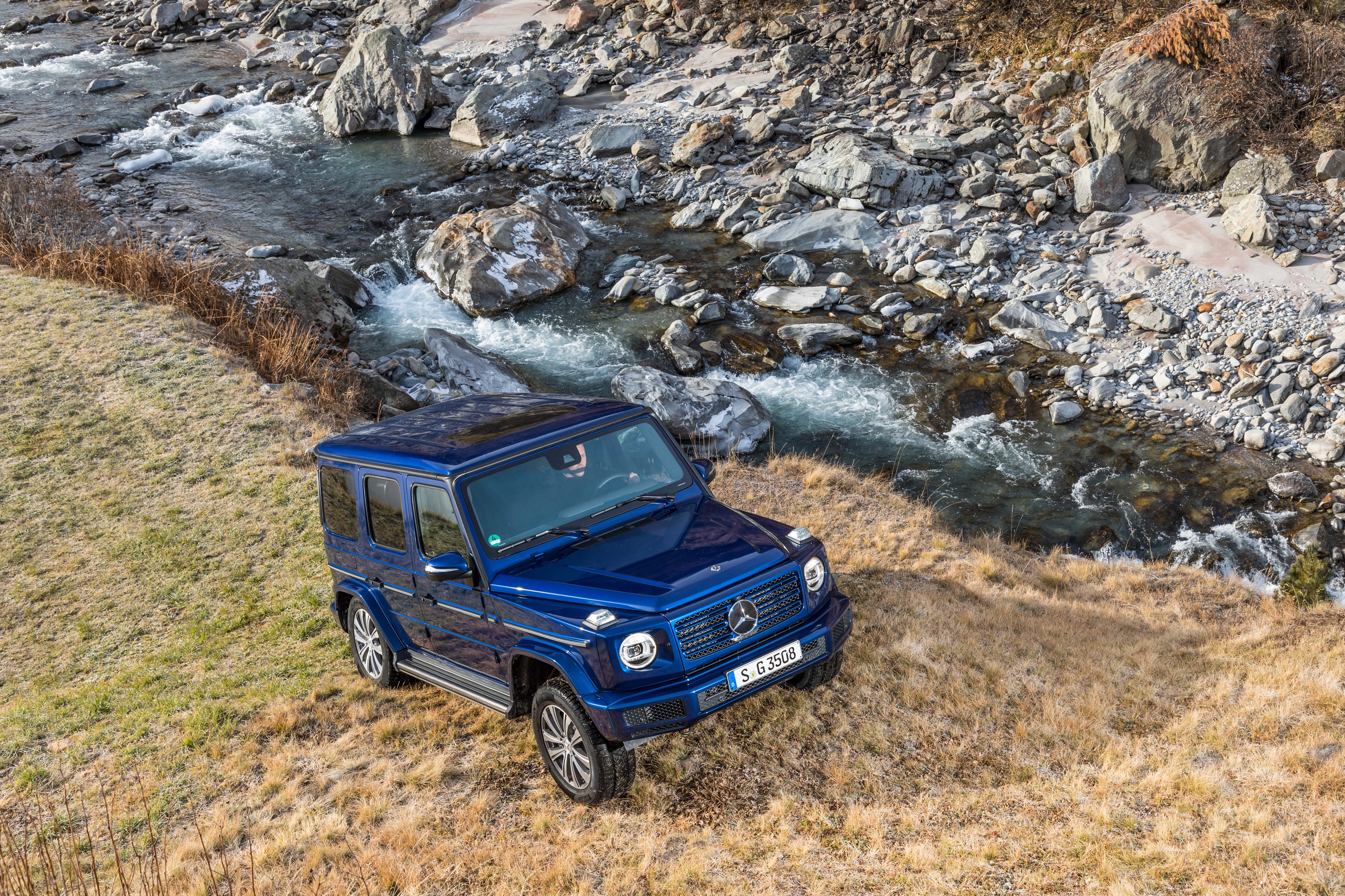 Blue Mercedes-Benz G 350 d SUV by a stream HD Wallpaper