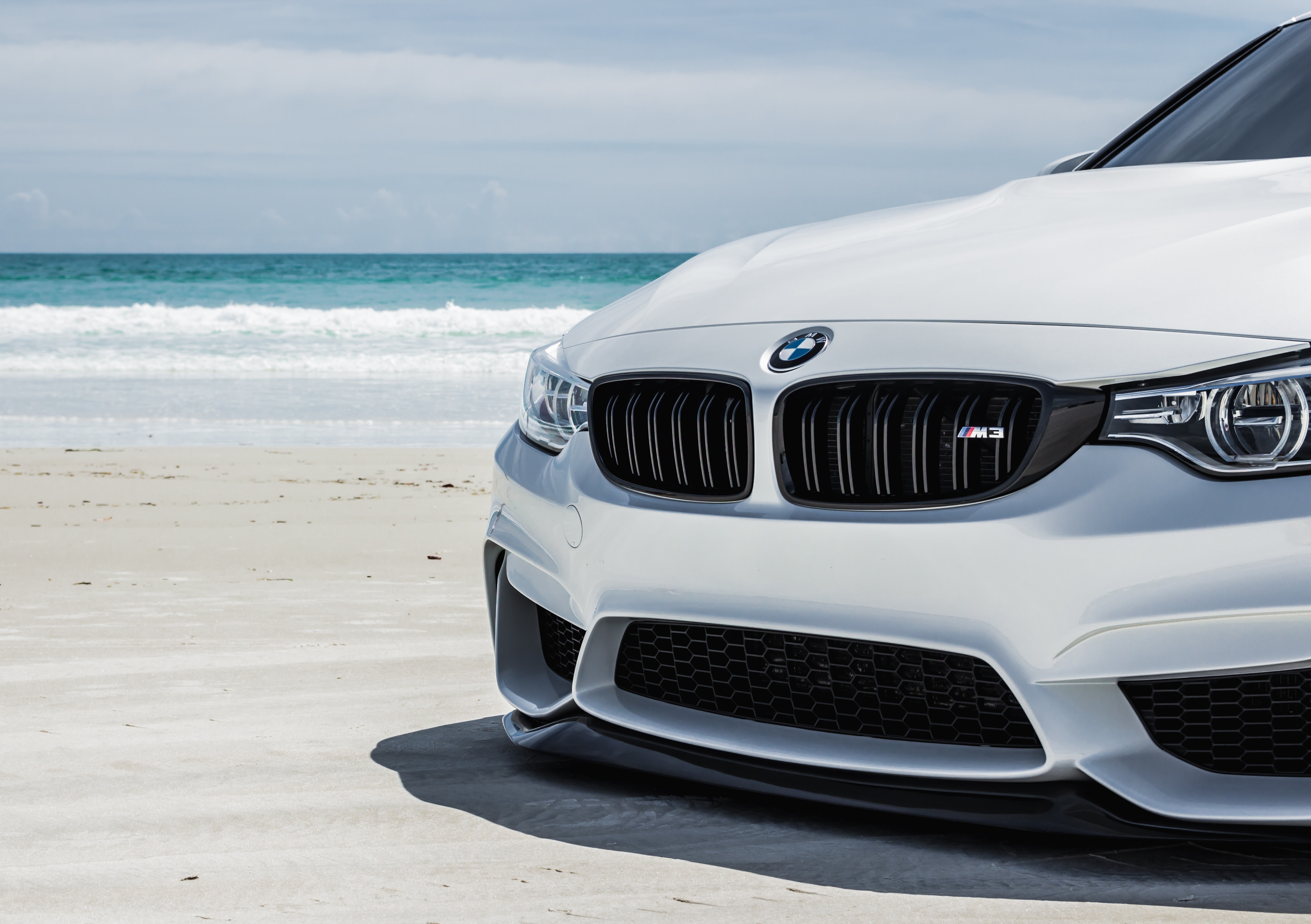 White BMW M3 on a Beach HD Wallpaper
