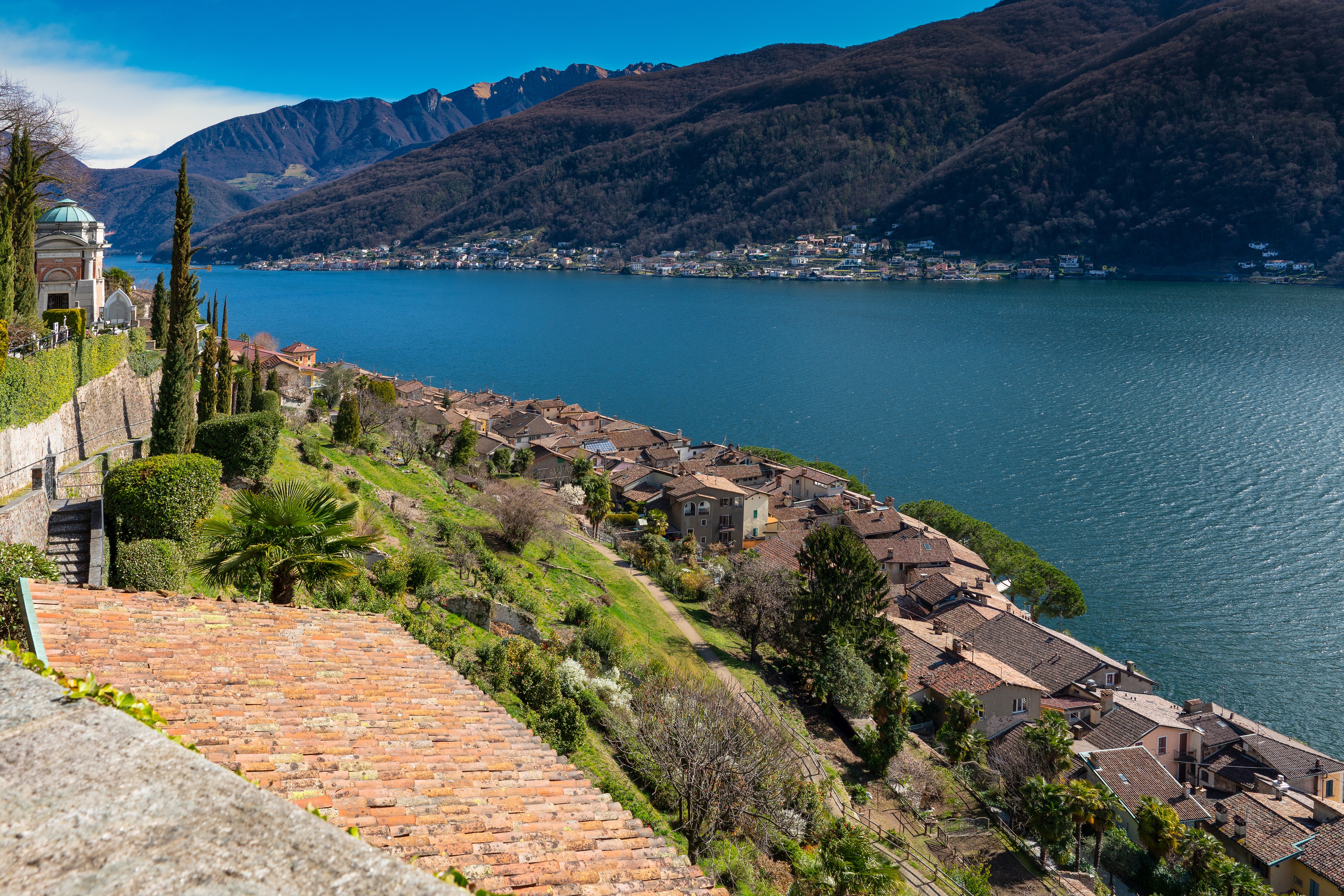 Morcote Lake Lugano Switzerland Houses Roof HD Wallpaper