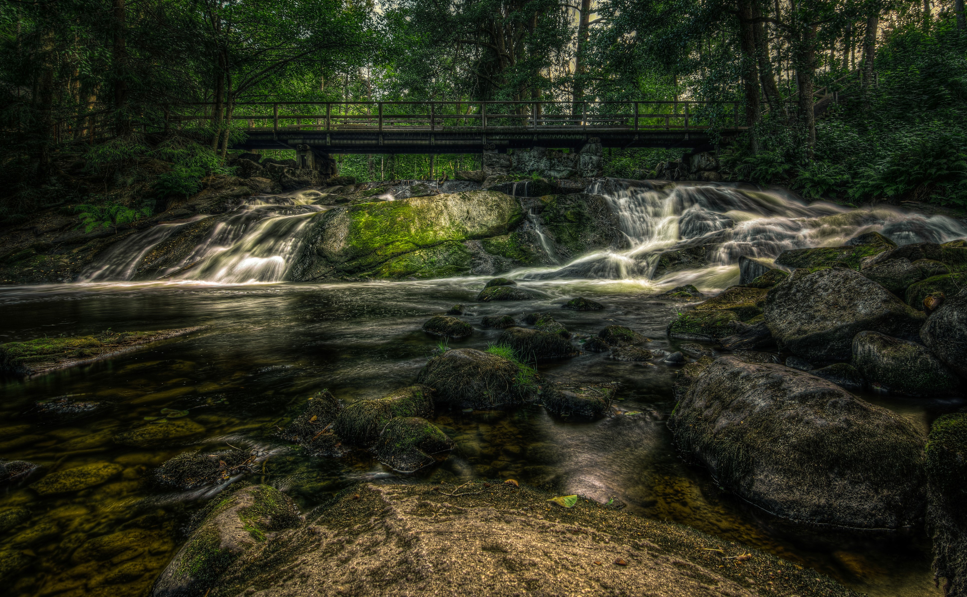 Waterfall and bridge in Karkkila, Finland HD Wallpaper