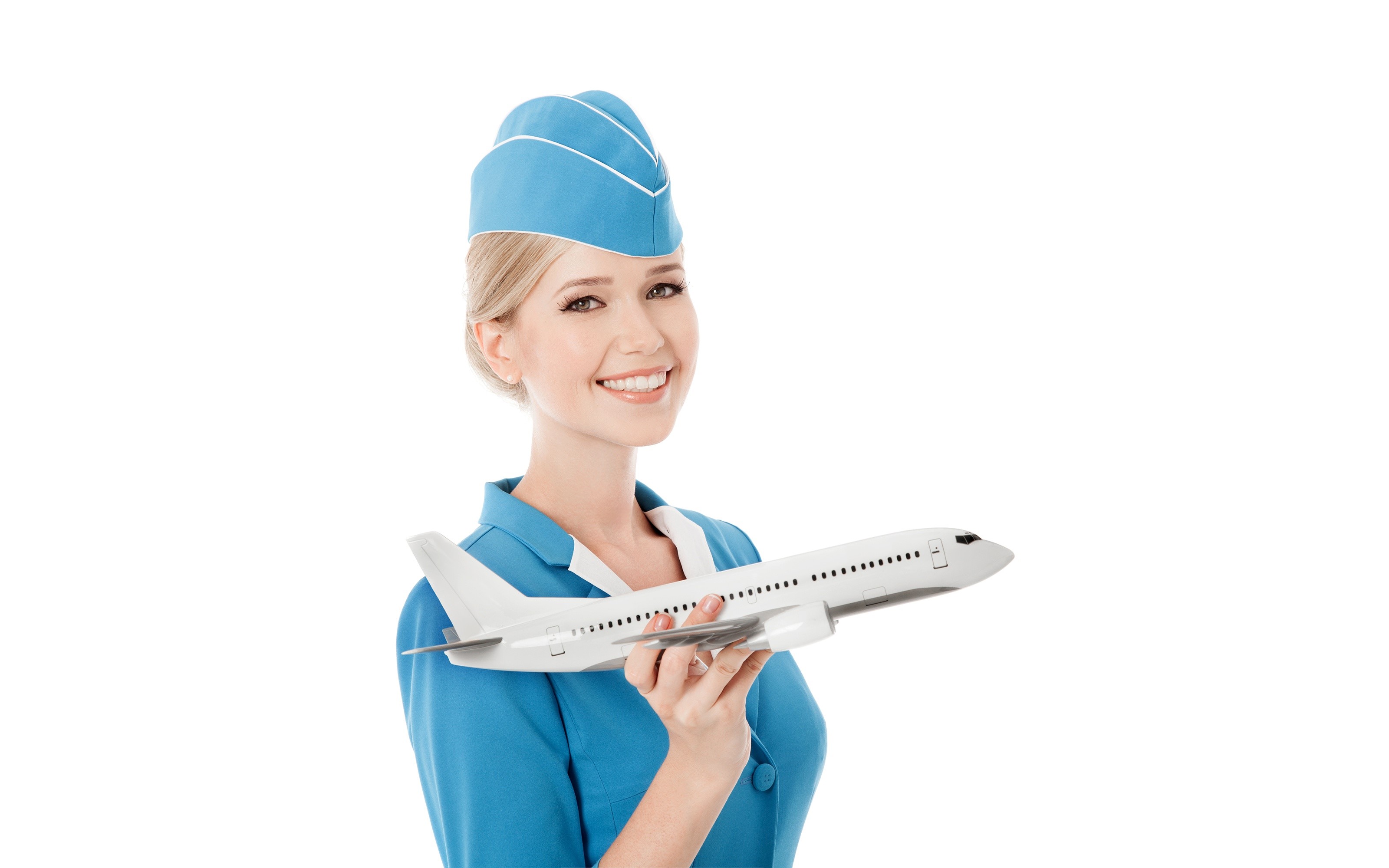 Stewardess holding a model airplane HD Wallpaper
